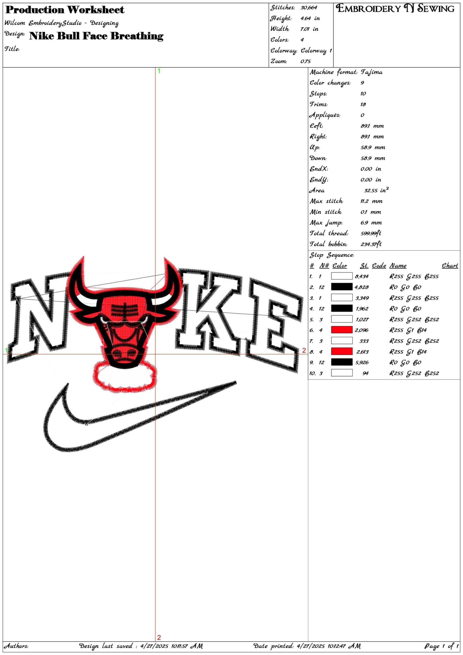Nike Bull Face Breathing- Elegant embroidery design file - instant download — view 3