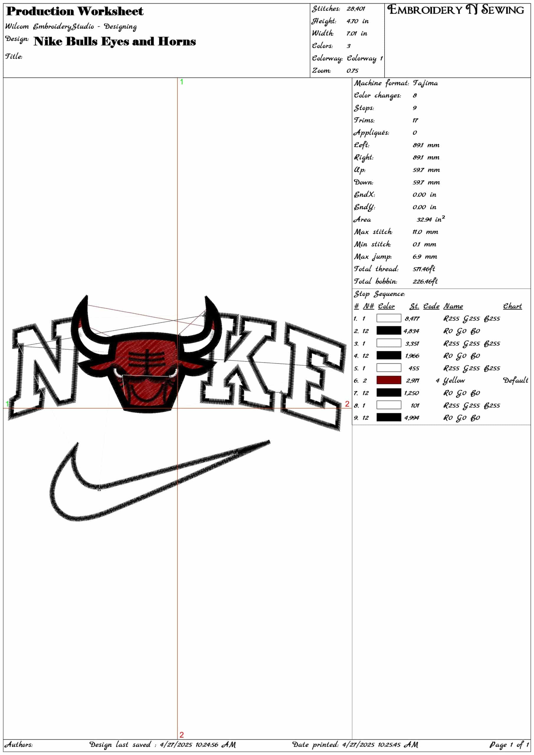 Nike Bulls Eyes and Horns- Elegant embroidery design file - instant download — view 3