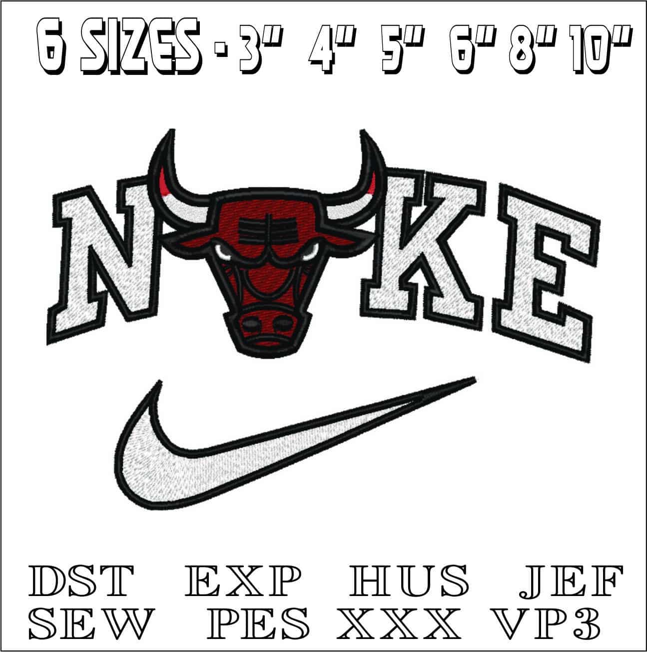 Nike Bulls Face Original- Elegant embroidery design file - instant download — view 2