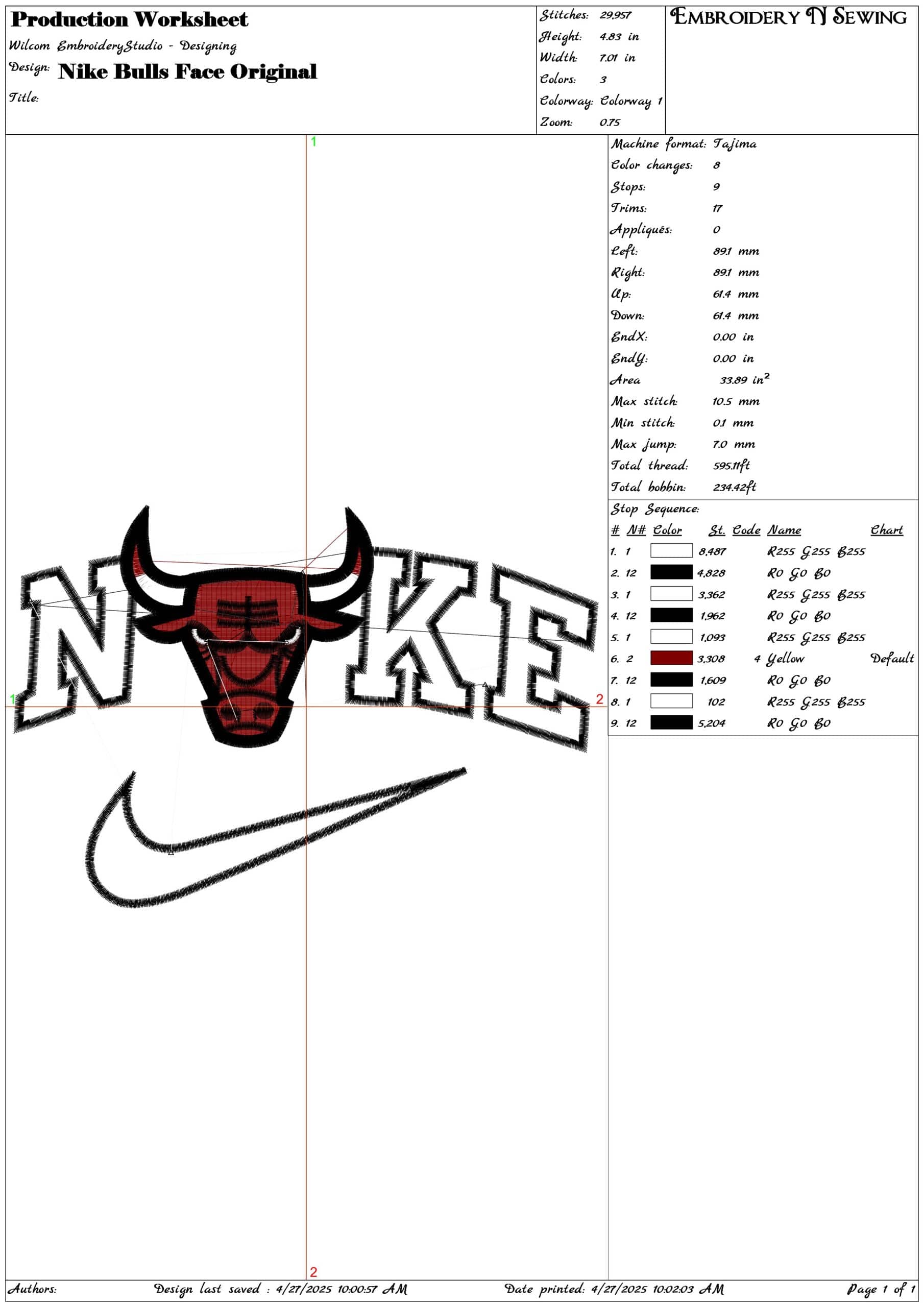Nike Bulls Face Original- Elegant embroidery design file - instant download — view 3