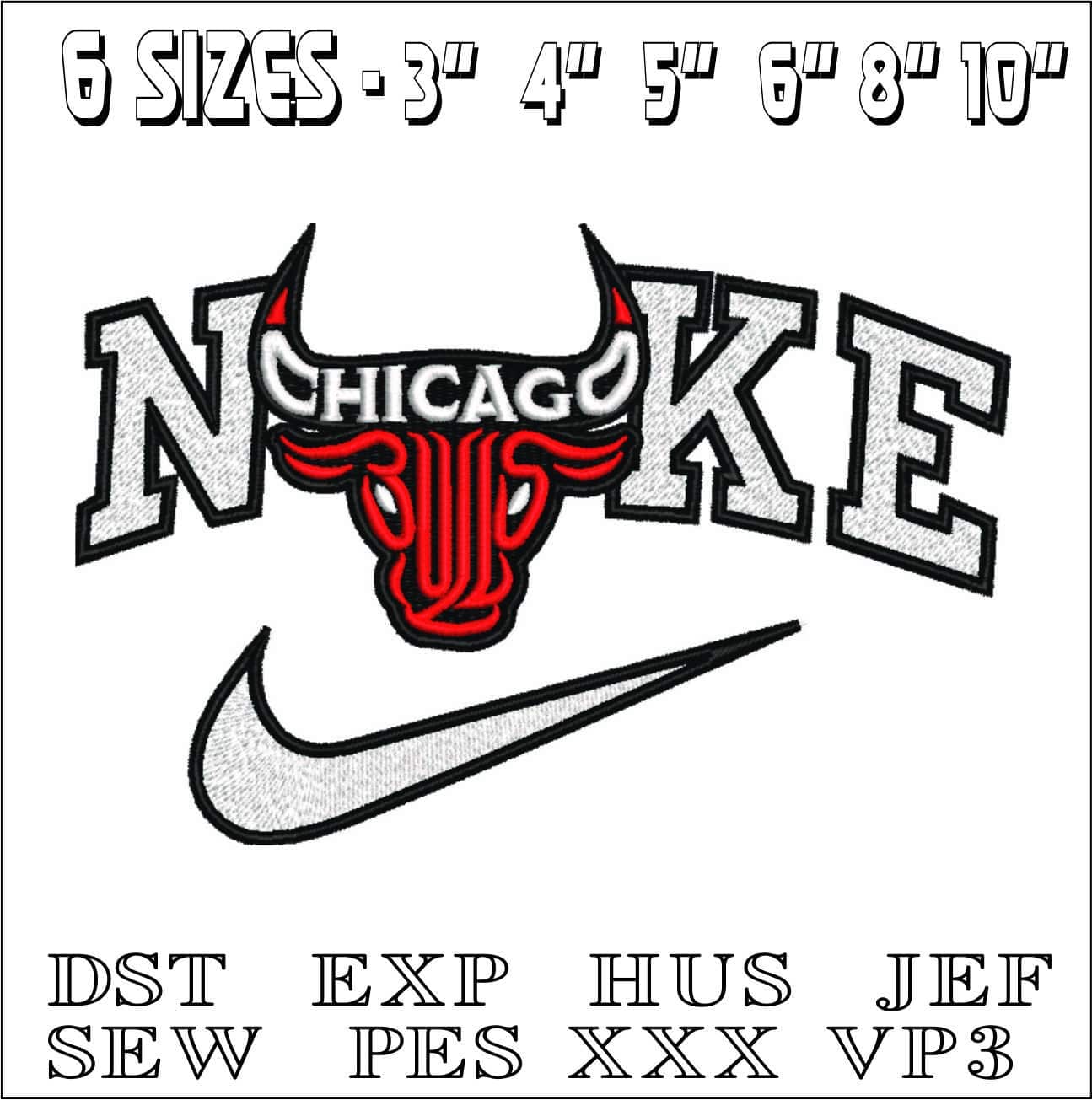 Nike Bulls Face Stylized- Elegant embroidery design file - instant download — view 2