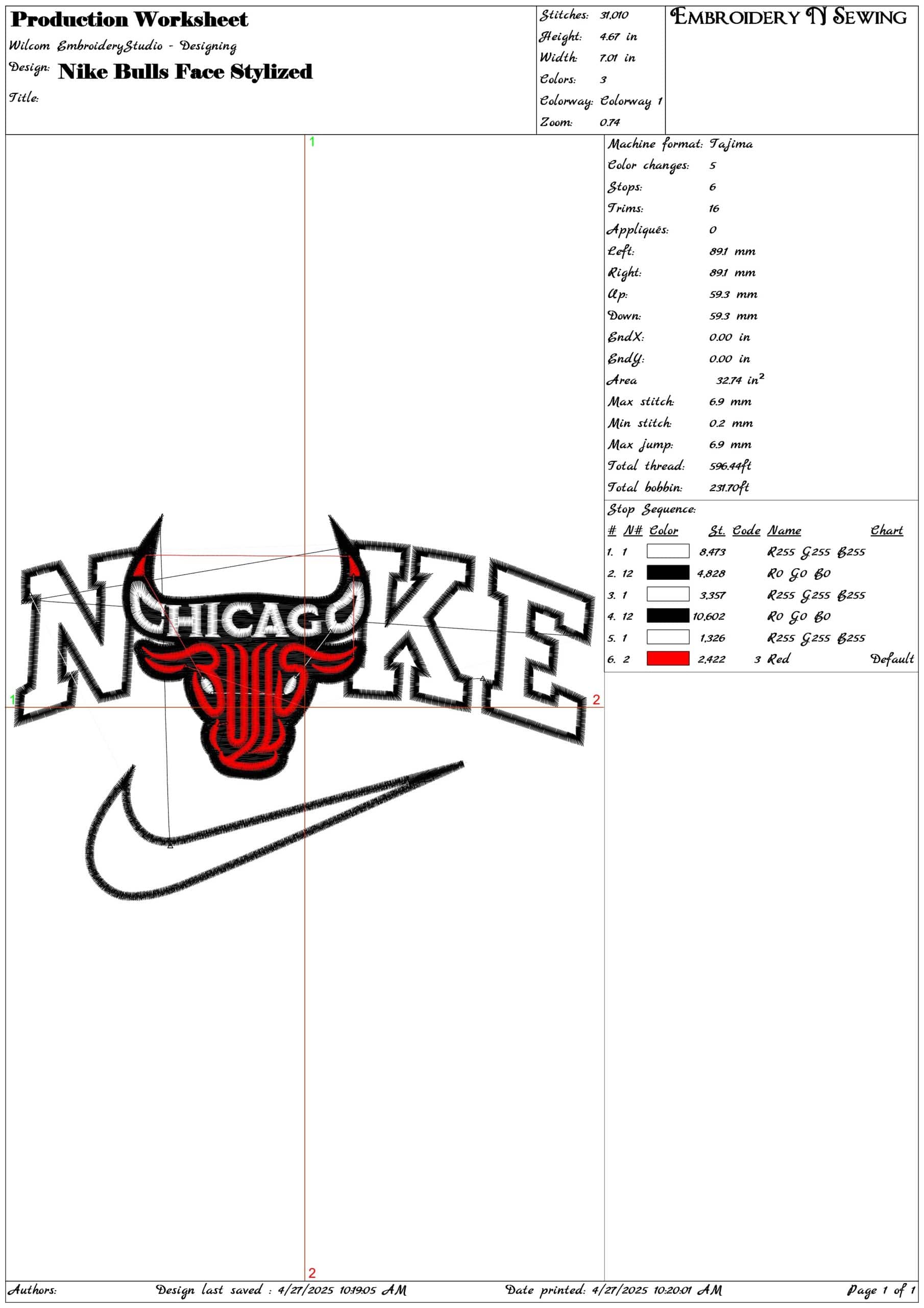 Nike Bulls Face Stylized- Elegant embroidery design file - instant download — view 3