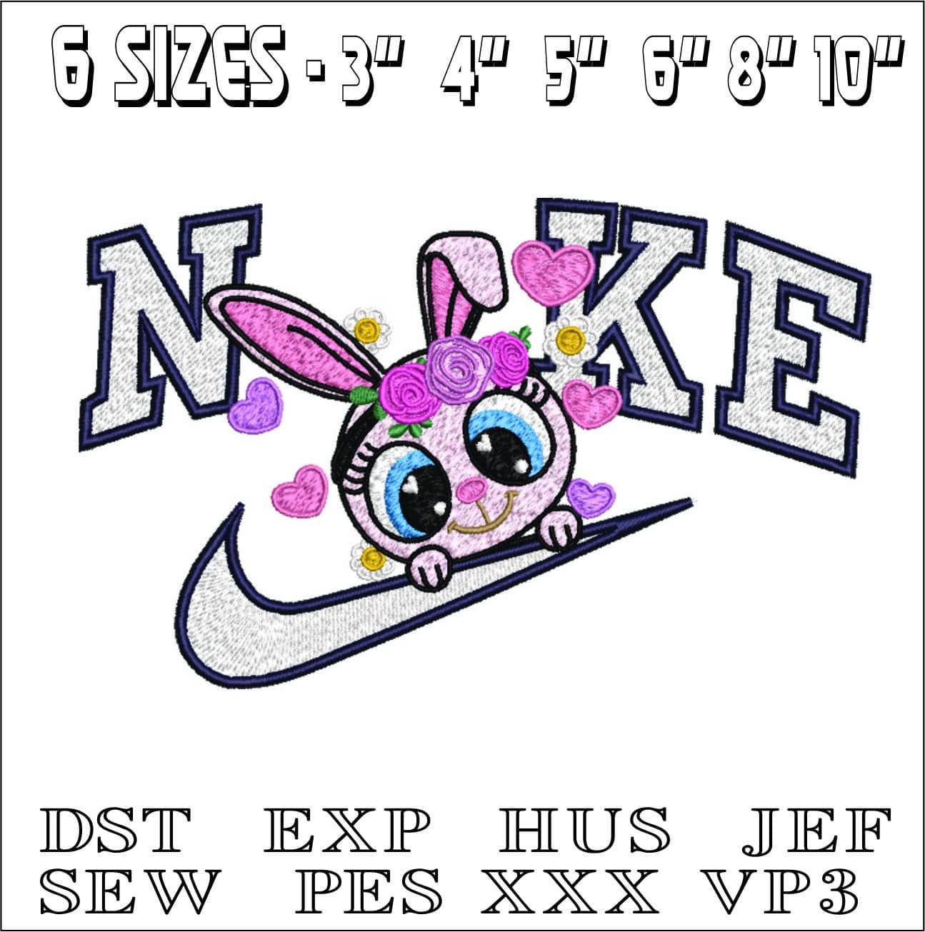 Nike Bunny Girl Peeking- Elegant embroidery design file - instant download — view 2