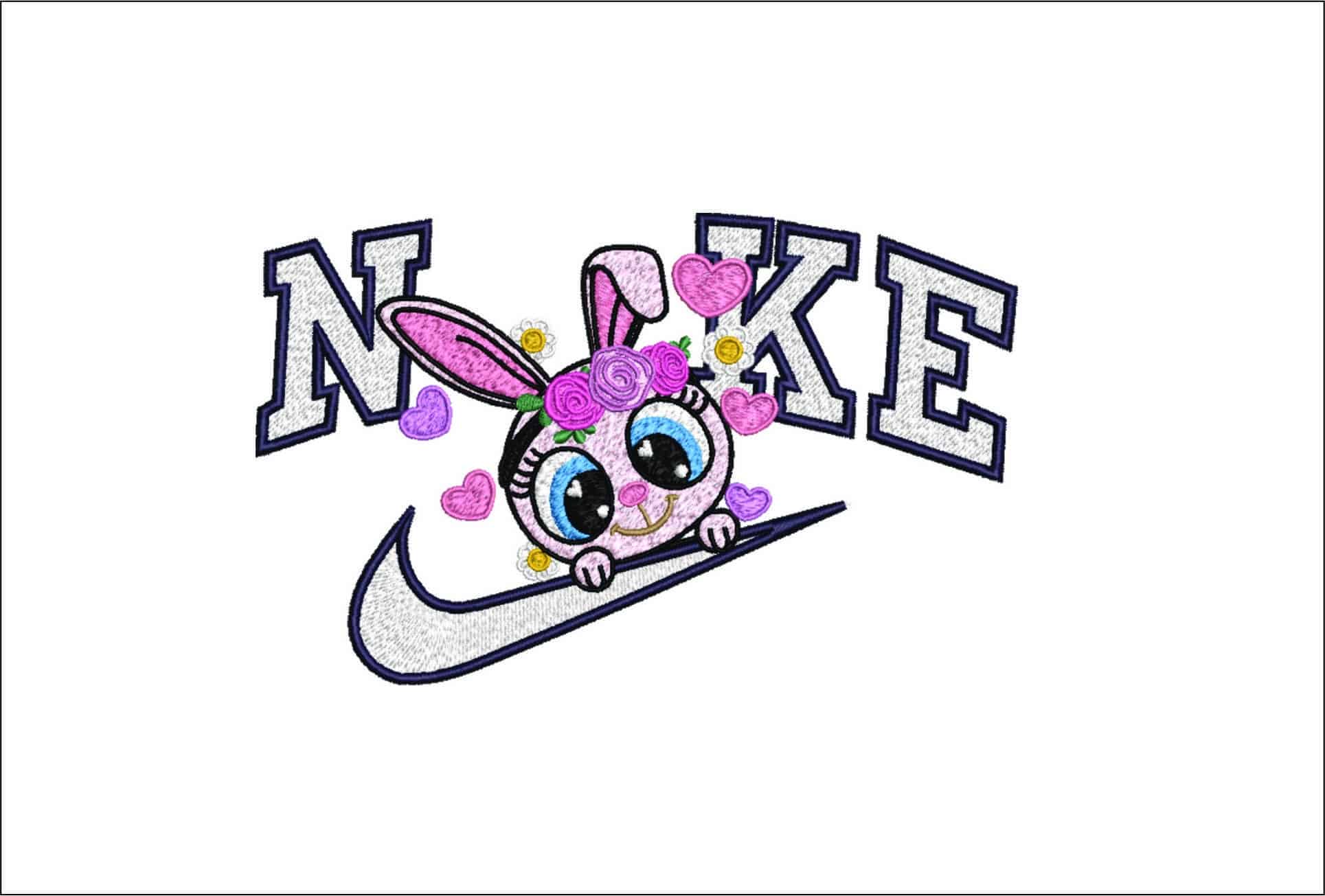 Nike Bunny Girl Peeking- Elegant embroidery design file - instant download