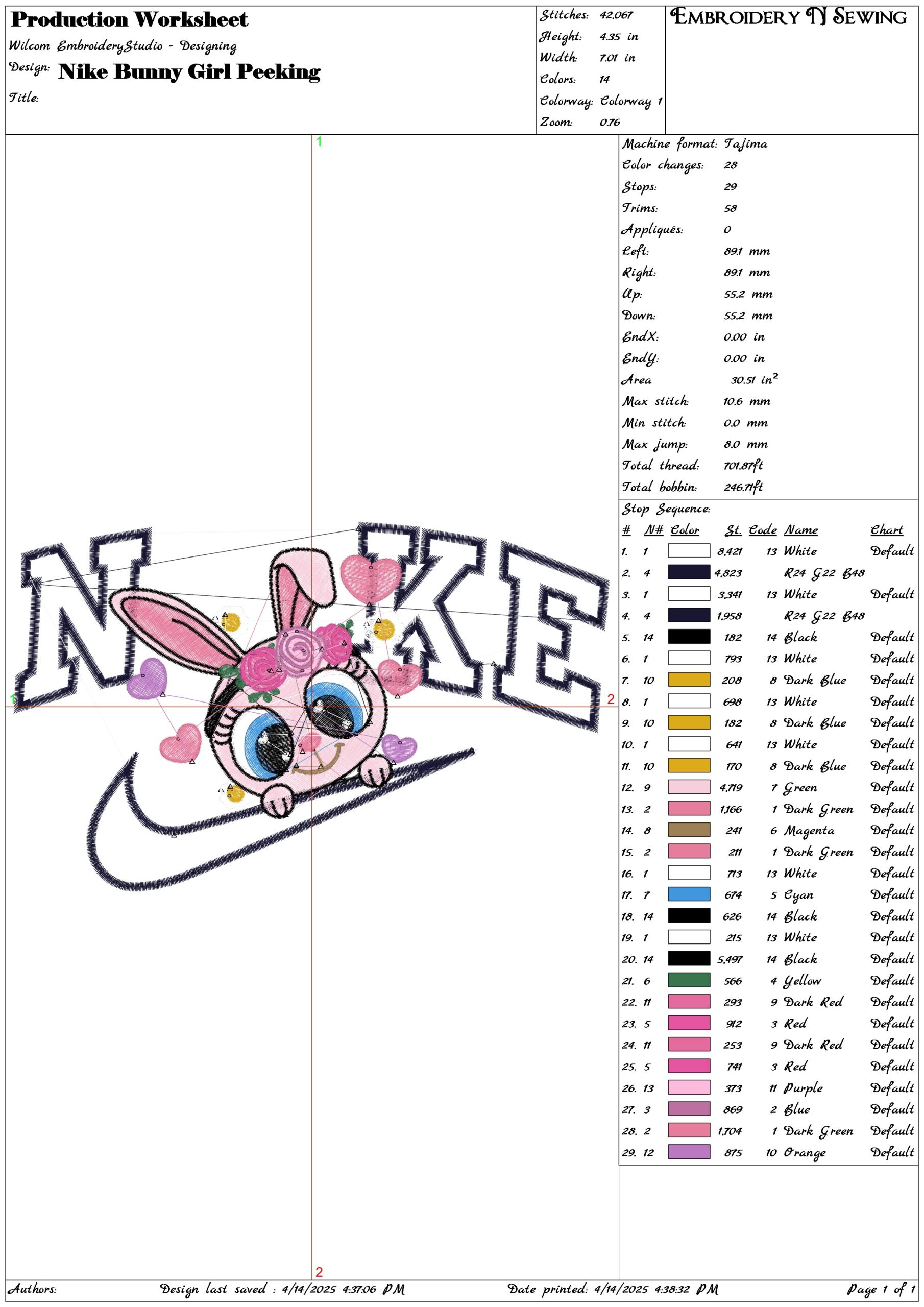 Nike Bunny Girl Peeking- Elegant embroidery design file - instant download — view 3