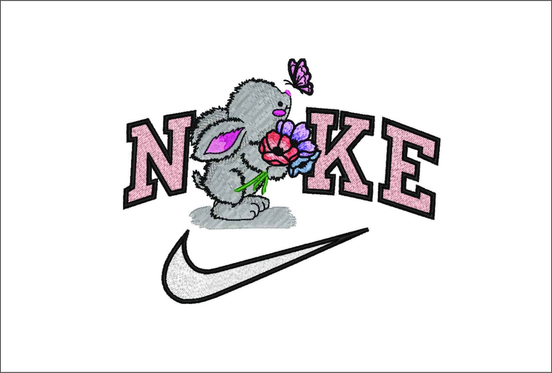 Nike Bunny with Flowers- Elegant embroidery design file - instant download