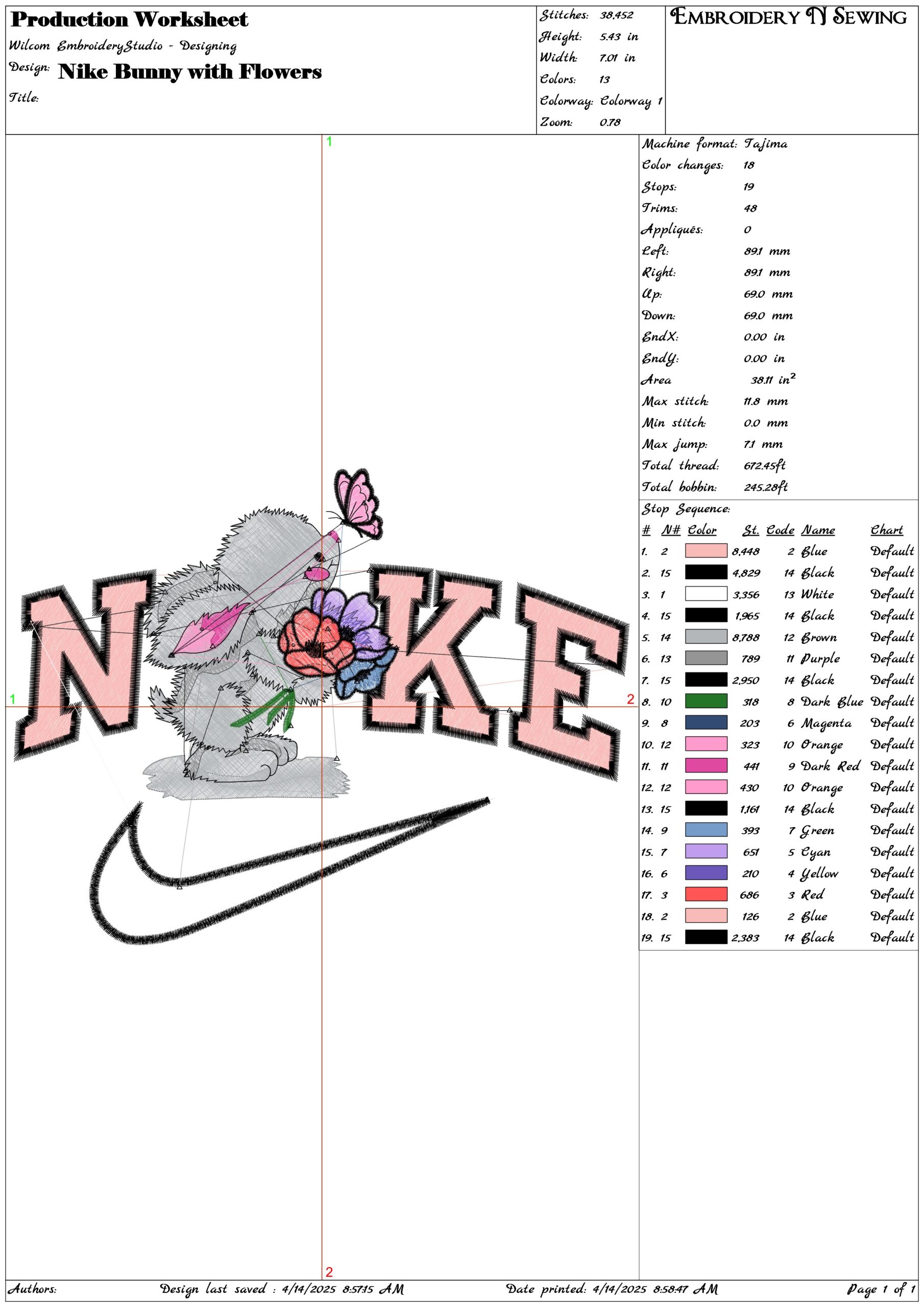 Nike Bunny with Flowers- Elegant embroidery design file - instant download — view 2