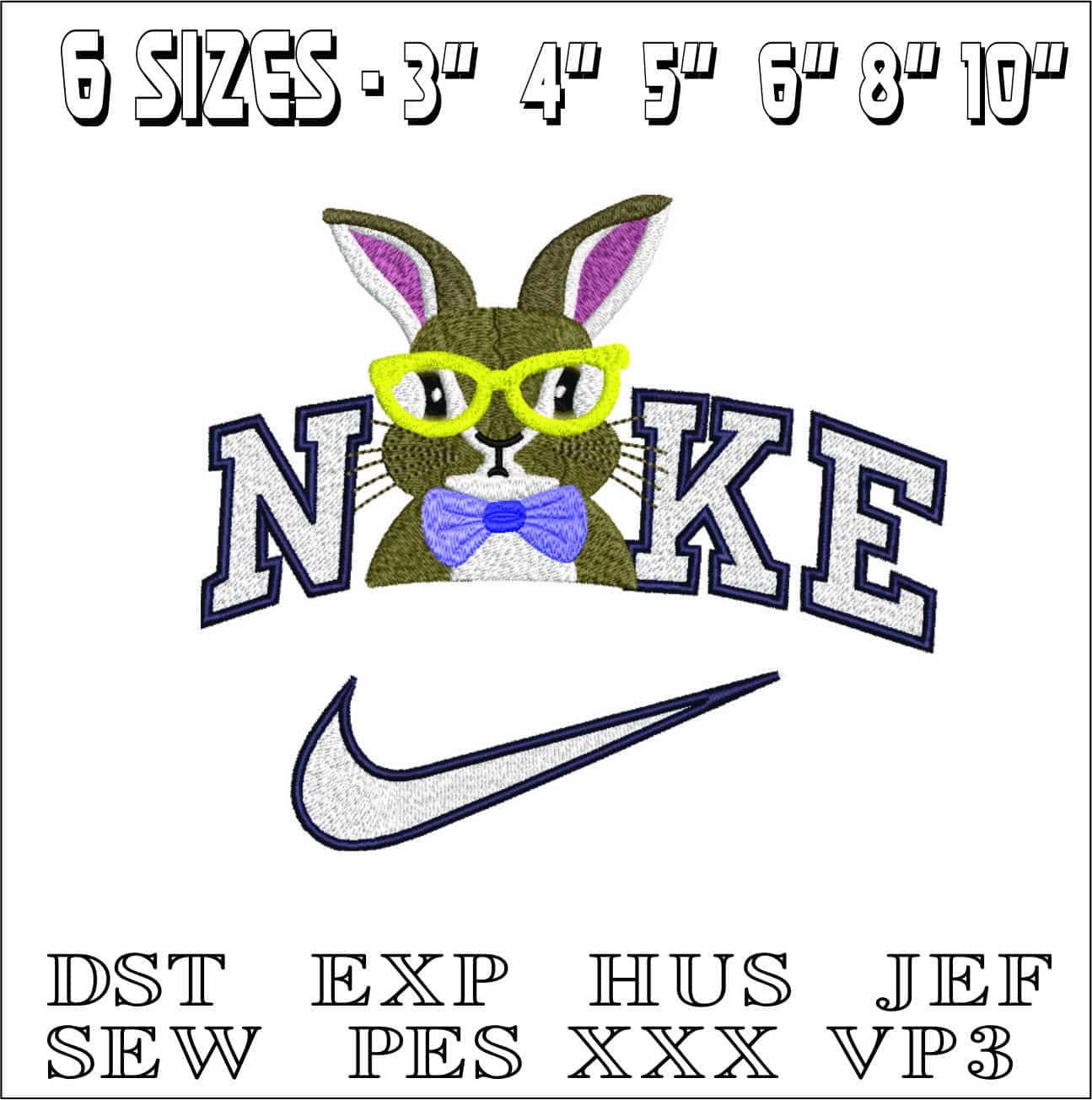 Nike Bunny with Glasses and Bow Tie - Transformer- Elegant embroidery design file - instant download — view 2