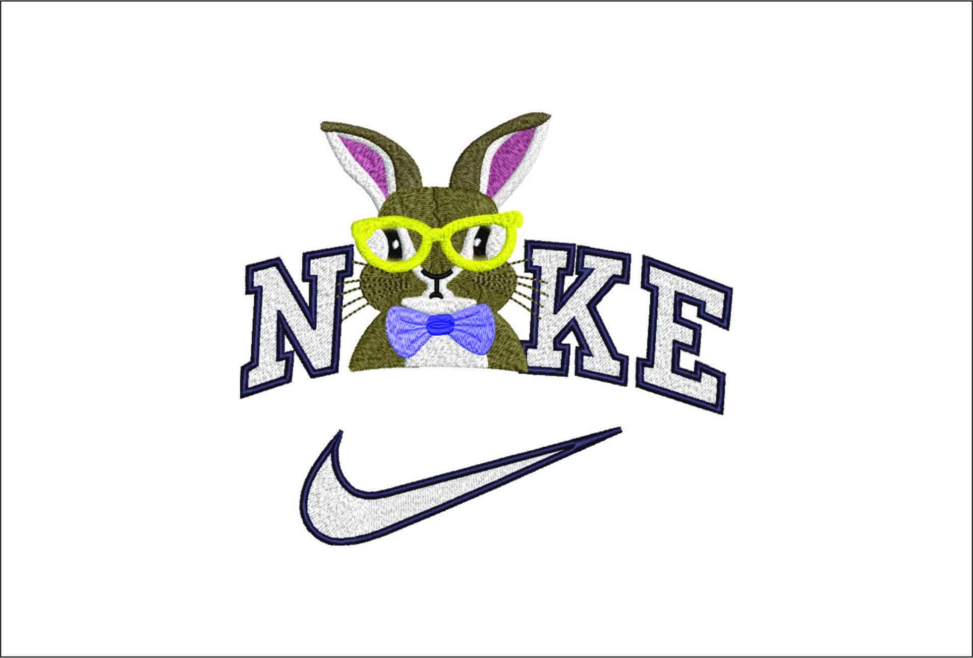 Nike Bunny with Glasses and Bow Tie - Transformer- Elegant embroidery design file - instant download