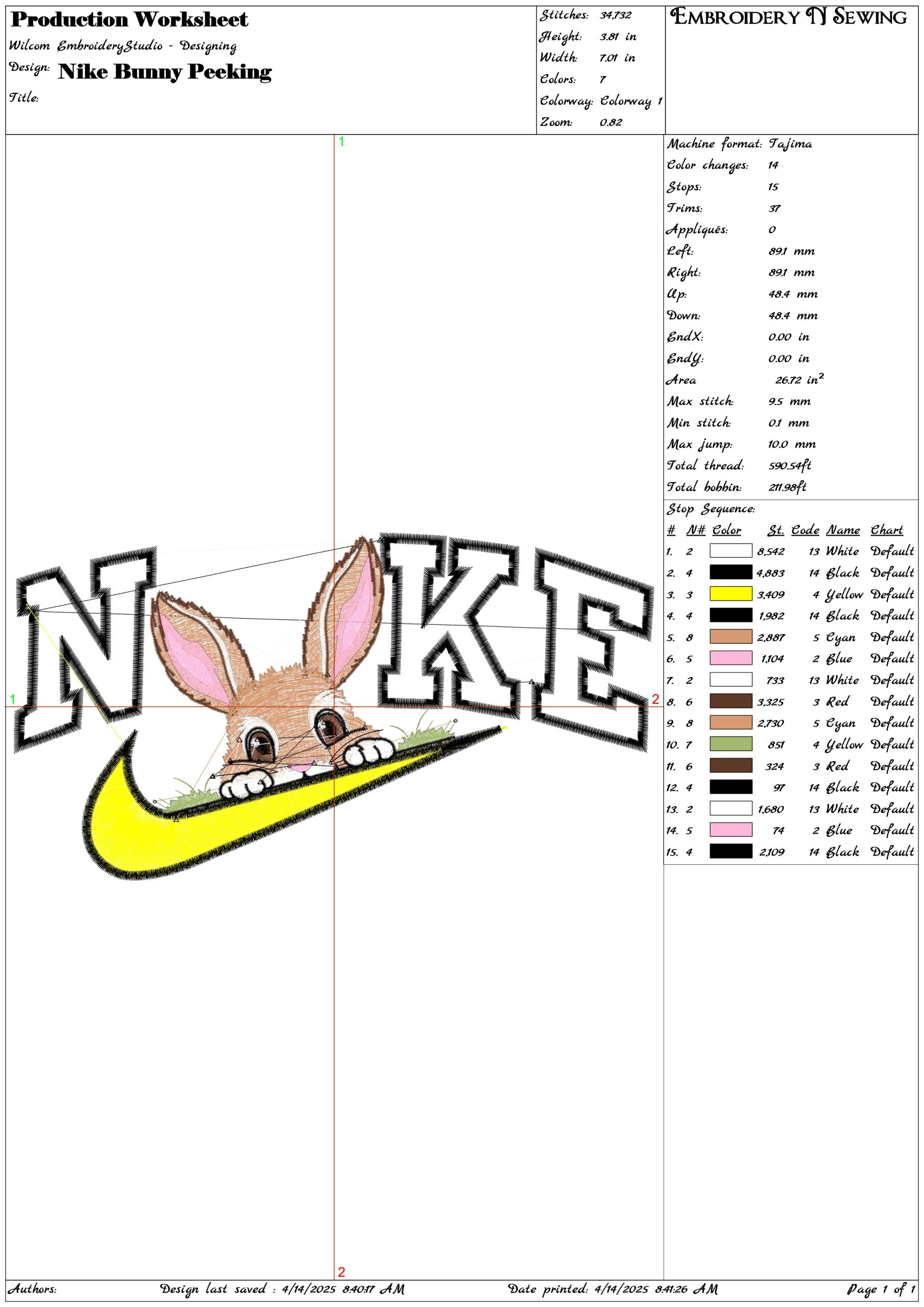 Nike Bunny Peeking- Elegant embroidery design file - instant download — view 3