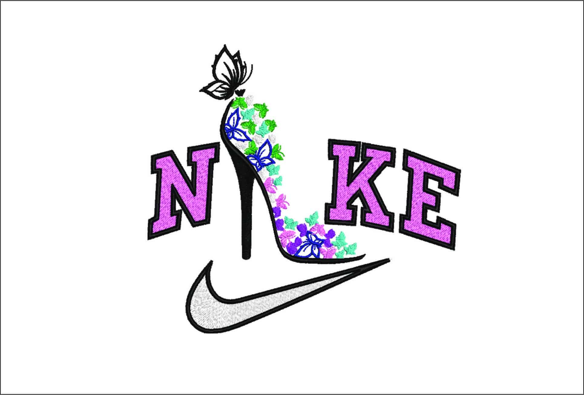 Nike Butterfly Heel- Elegant embroidery design file - instant download