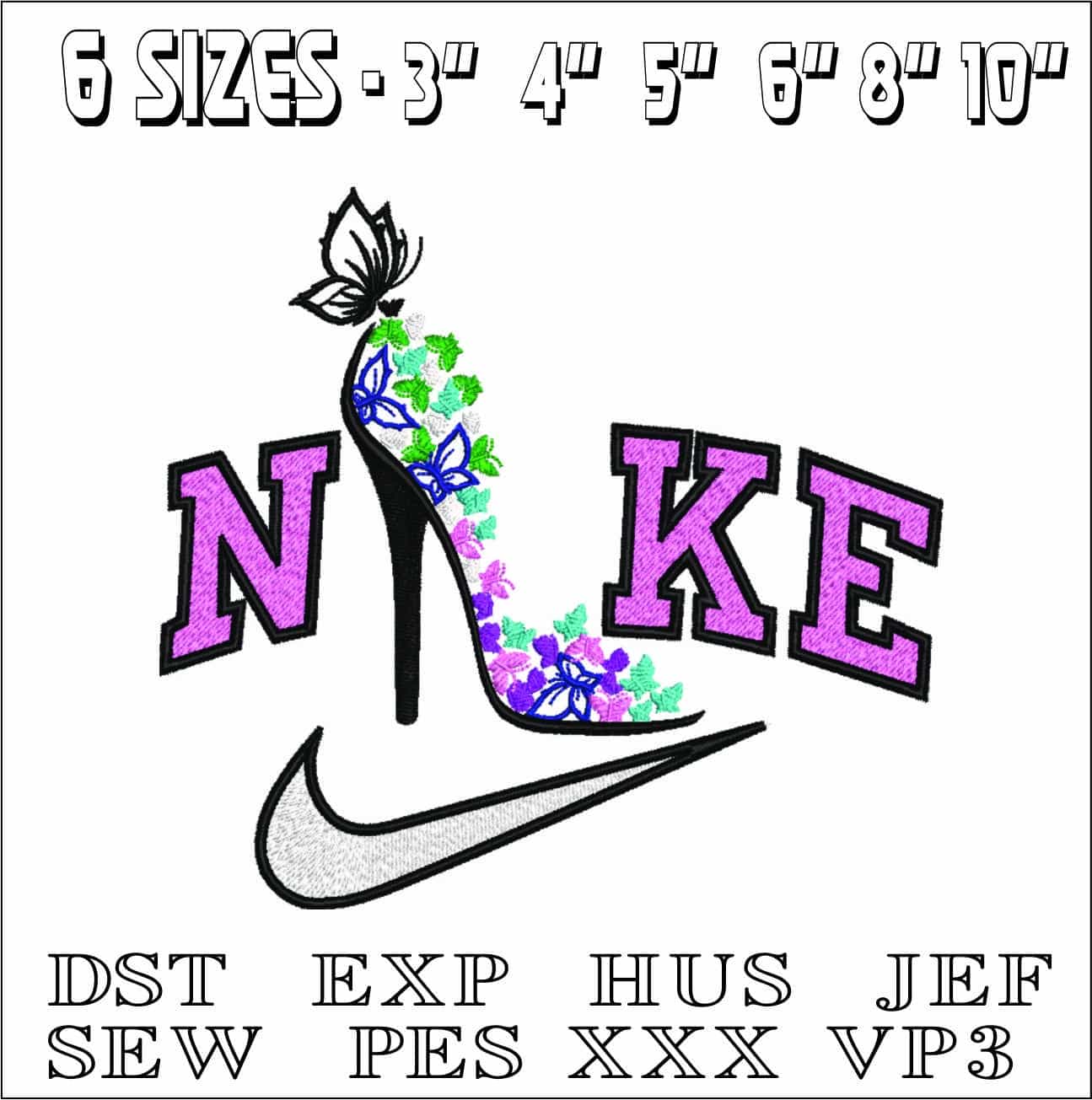 Nike Butterfly Heel- Elegant embroidery design file - instant download — view 2