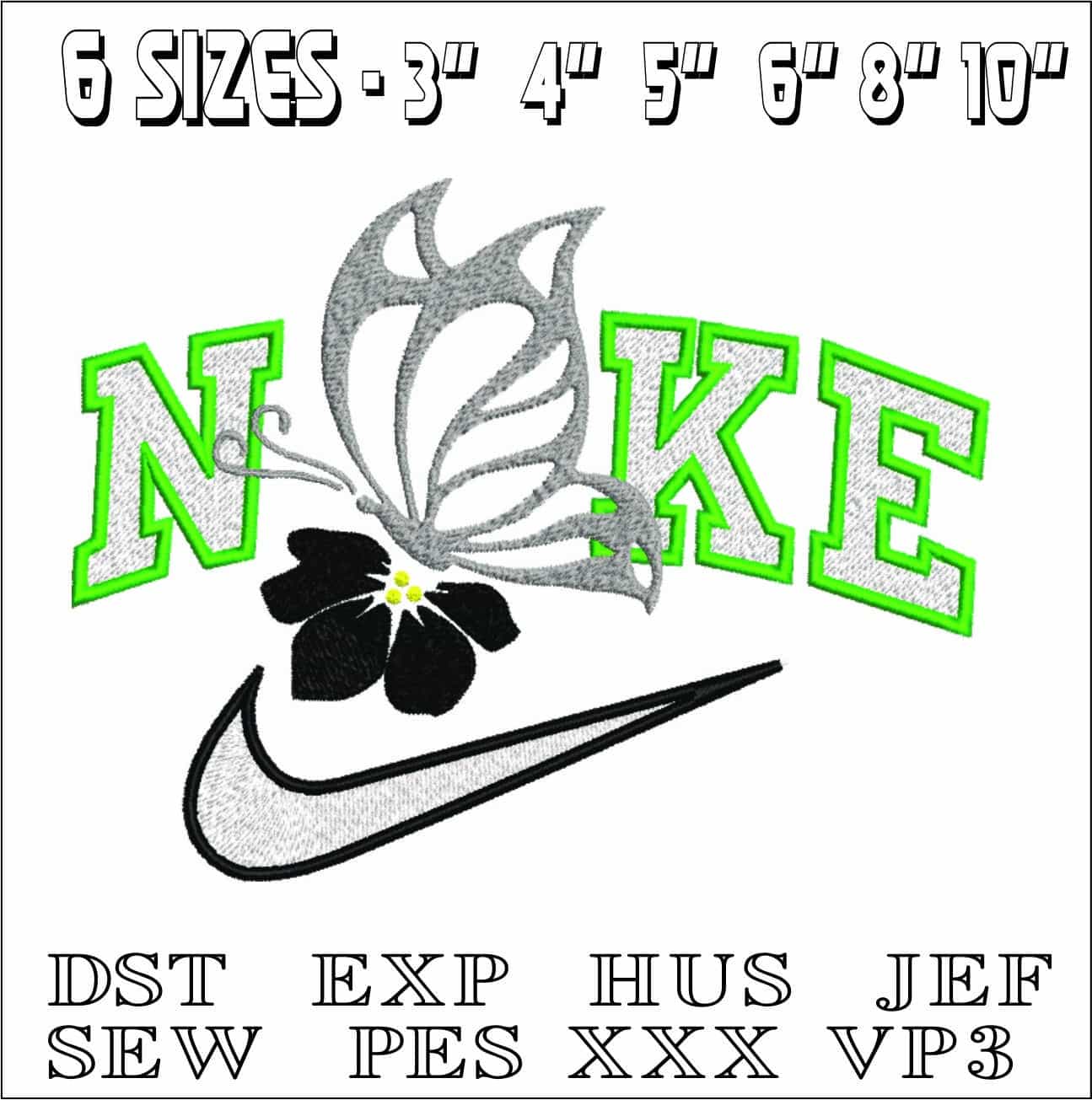 Nike Butterfly on Flower- Elegant embroidery design file - instant download — view 2