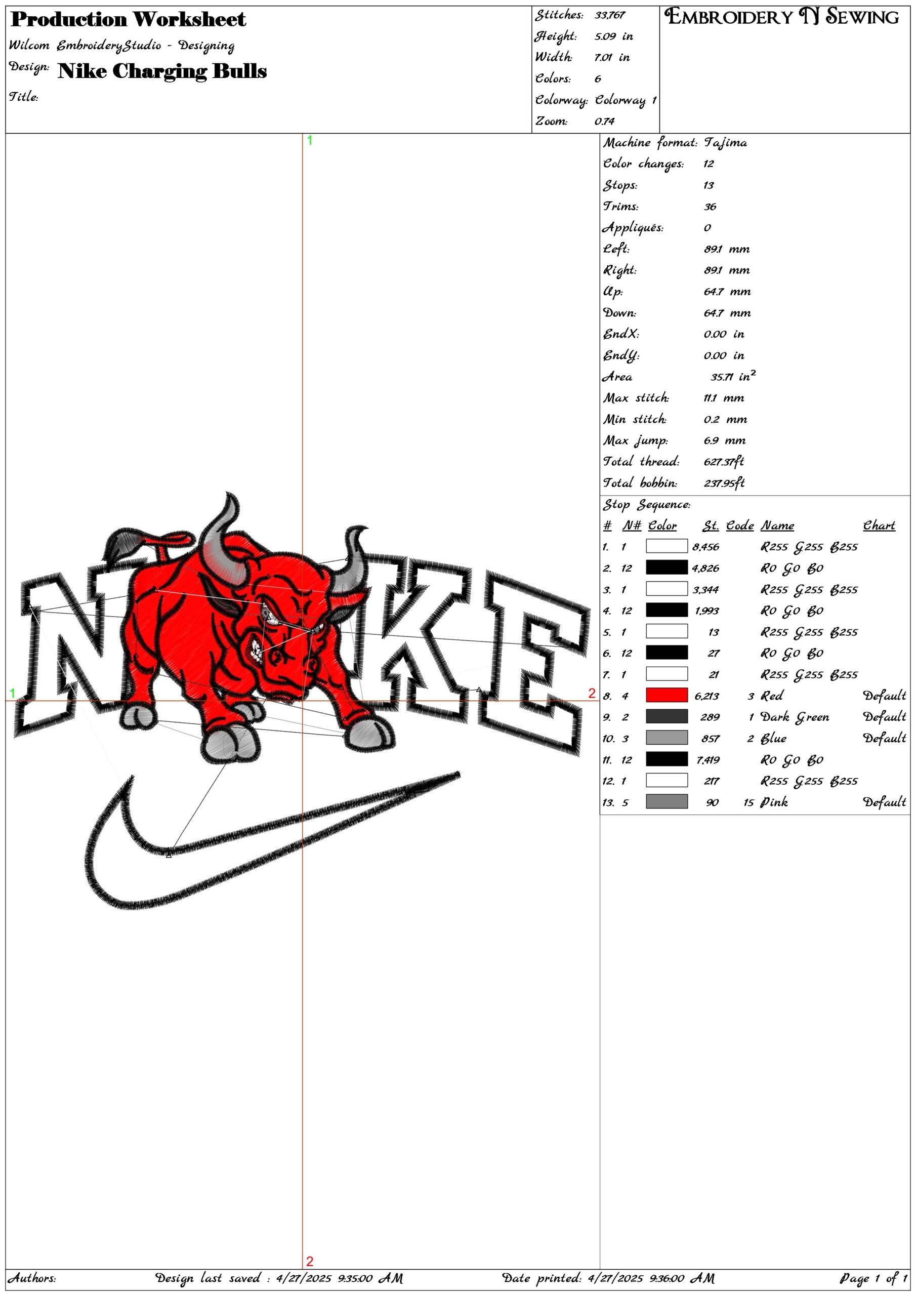 Nike Charging Bulls- Elegant embroidery design file - instant download — view 3