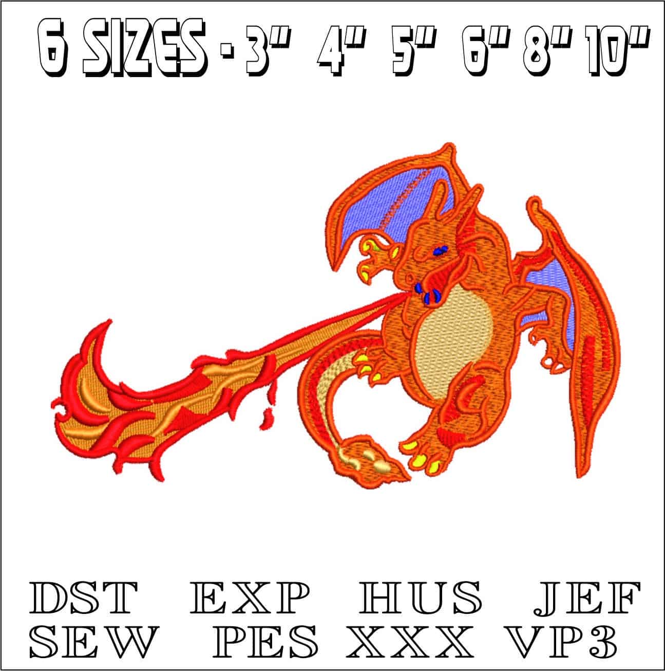 Nike Charizard Flying Flame - Pokemon- Elegant embroidery design file - instant download — view 2