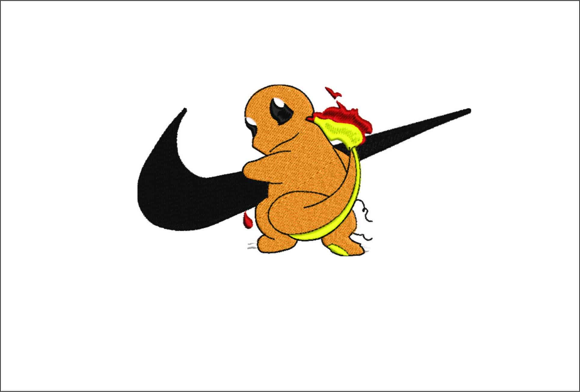 Nike Charmander look behind - Pokemon- Elegant embroidery design file - instant download