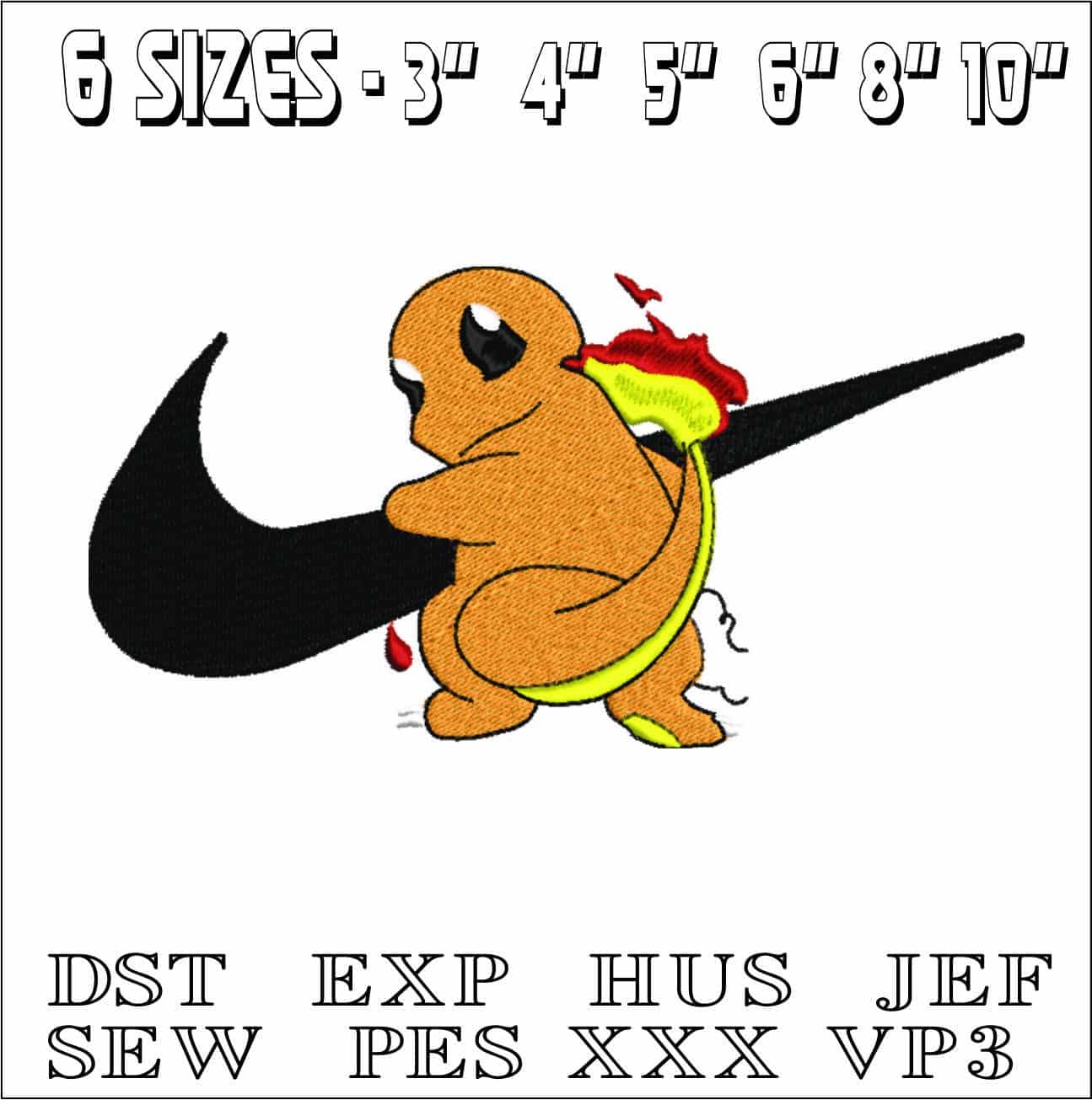 Nike Charmander look behind - Pokemon- Elegant embroidery design file - instant download — view 2