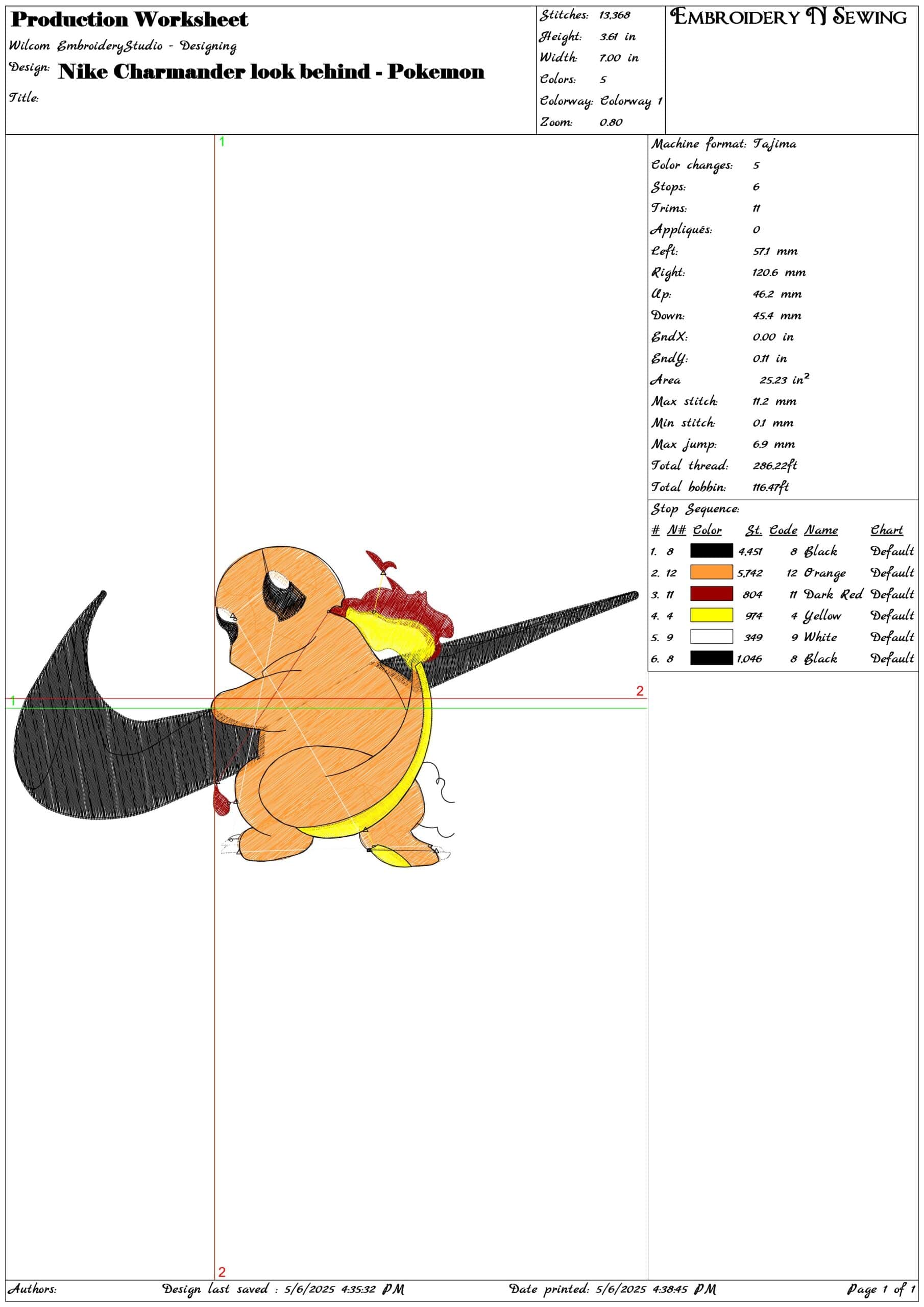 Nike Charmander look behind - Pokemon- Elegant embroidery design file - instant download — view 3