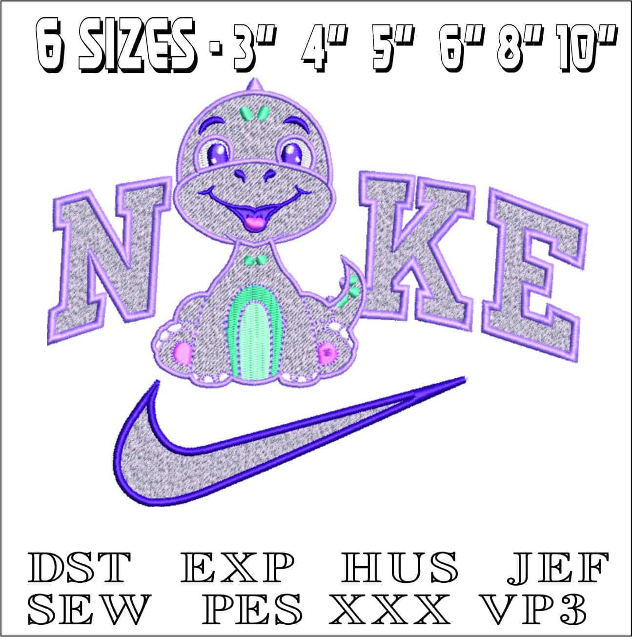 Nike Cute Baby Dinosaur- Elegant embroidery design file - instant download — view 2
