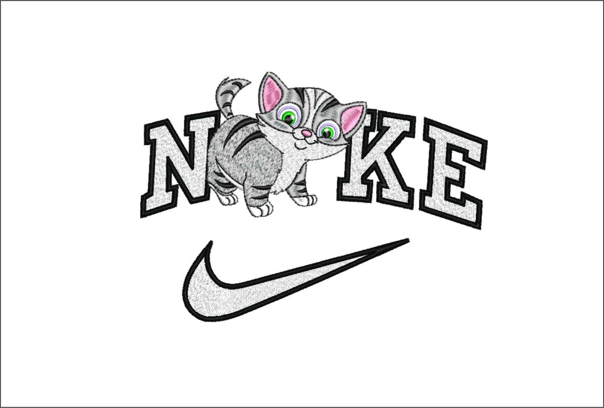 Nike Cute Chubby Kitten- Elegant embroidery design file - instant download