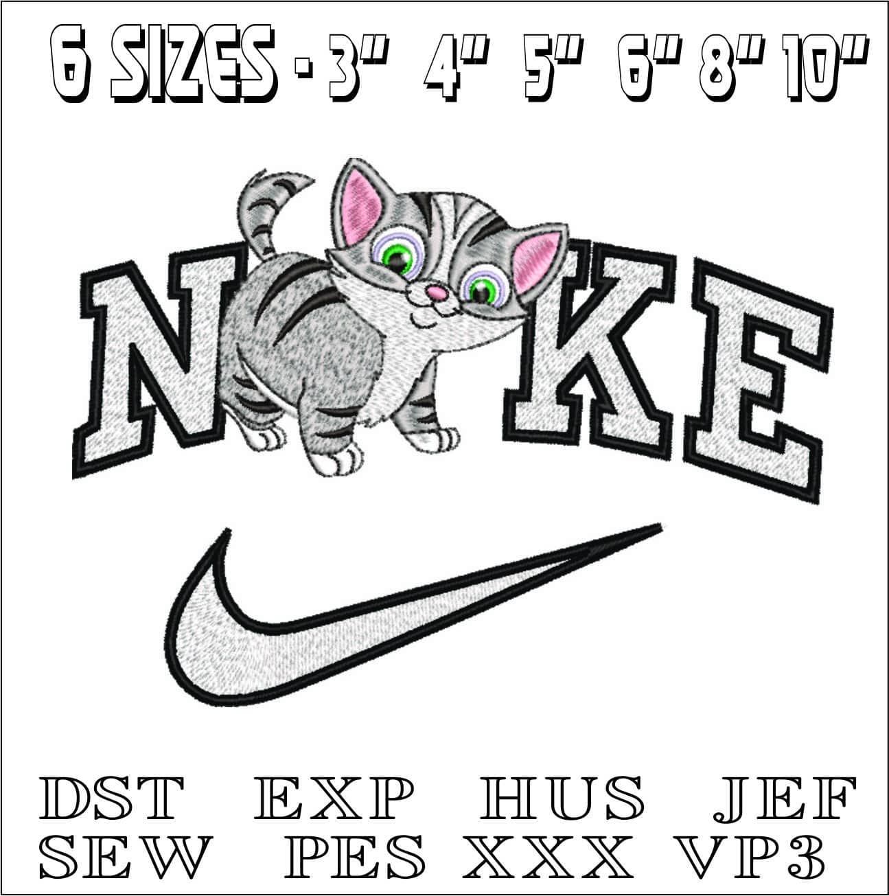 Nike Cute Chubby Kitten- Elegant embroidery design file - instant download — view 2