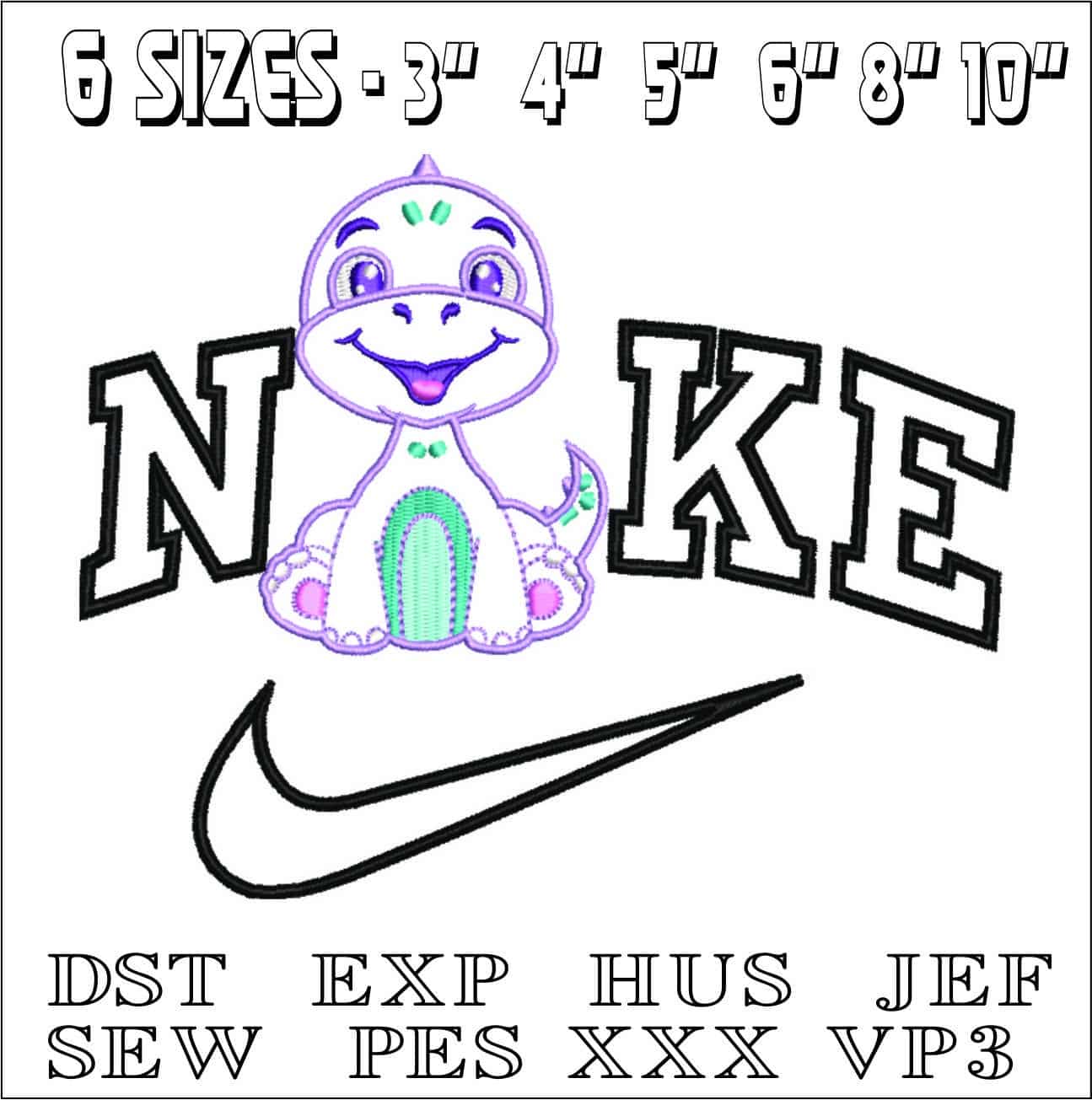 Nike Cute Dinosaur Applique- Elegant embroidery design file - instant download — view 2