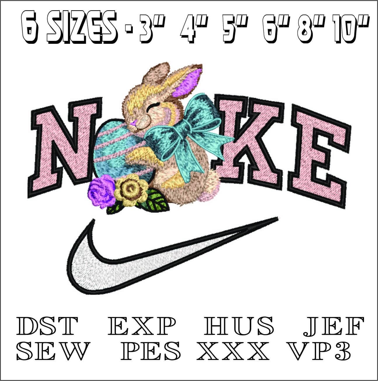 Nike Cute Easter Bunny- Elegant embroidery design file - instant download — view 2