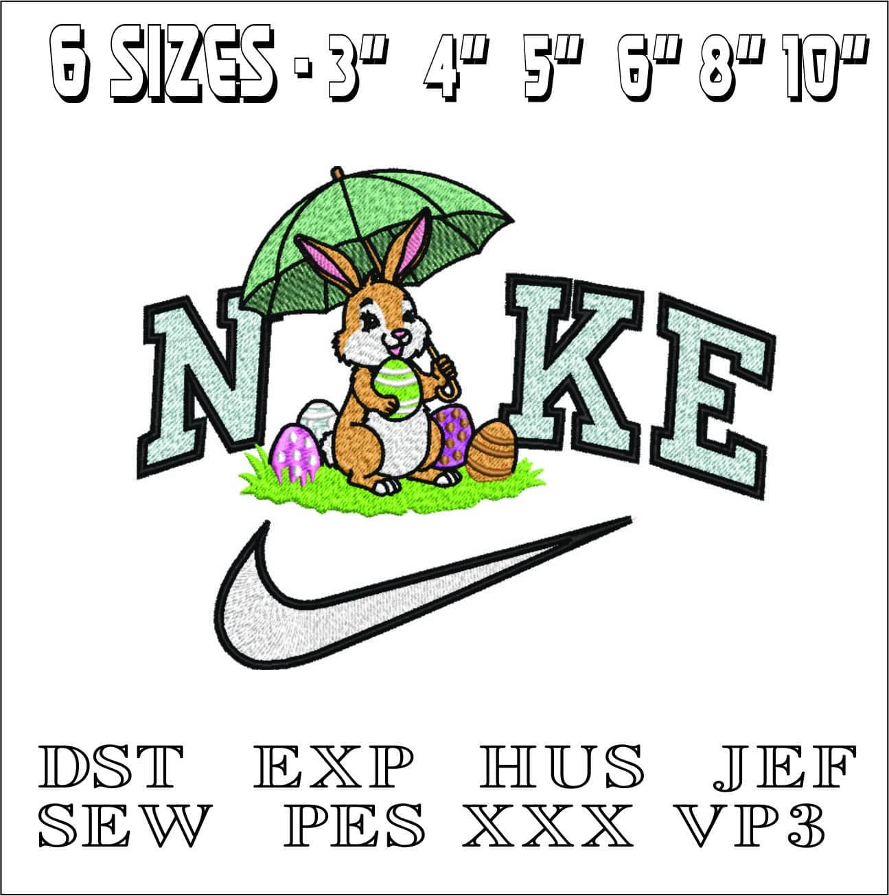 Nike Cute Easter Bunny with Umbrella- Elegant embroidery design file - instant download — view 2