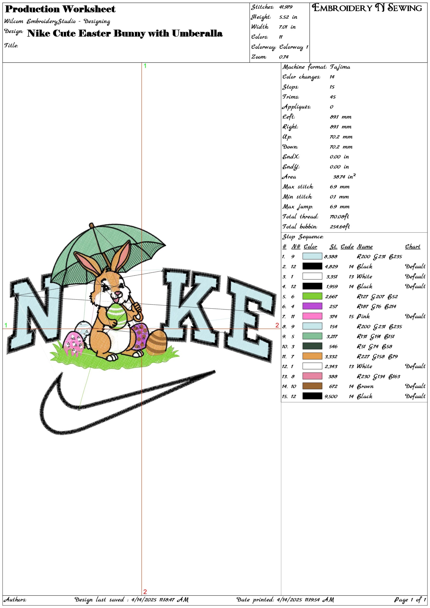 Nike Cute Easter Bunny with Umbrella- Elegant embroidery design file - instant download — view 3