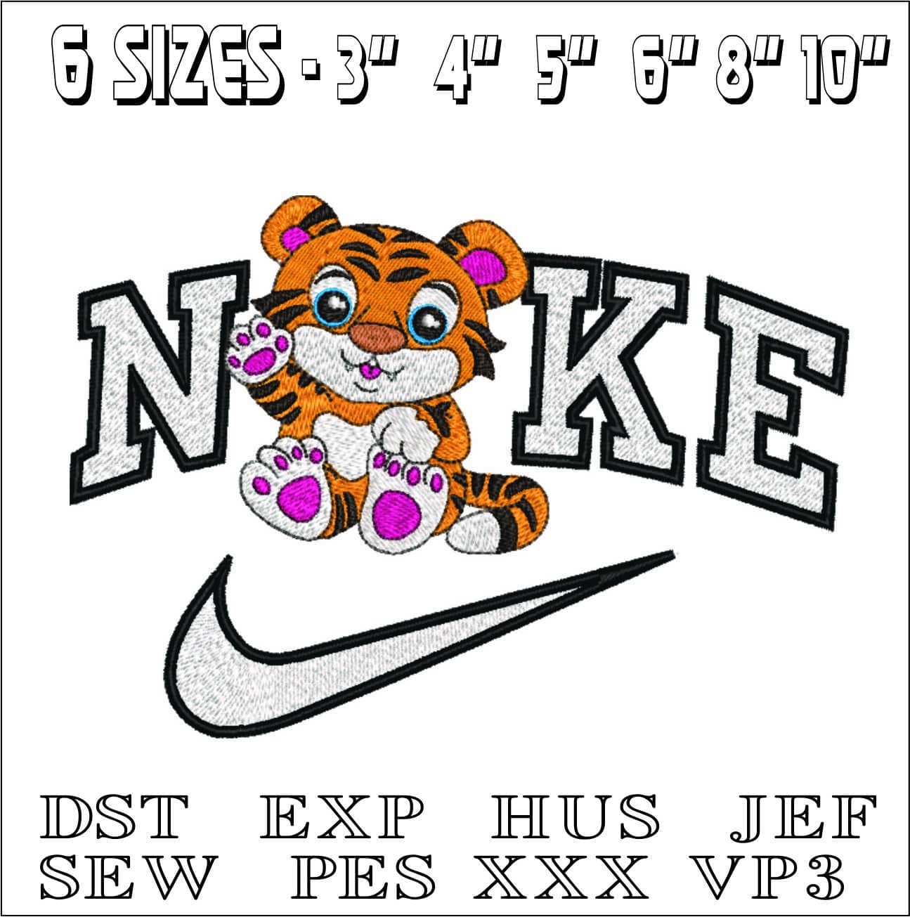 Nike Cute Kids Tiger- Elegant embroidery design file - instant download — view 2