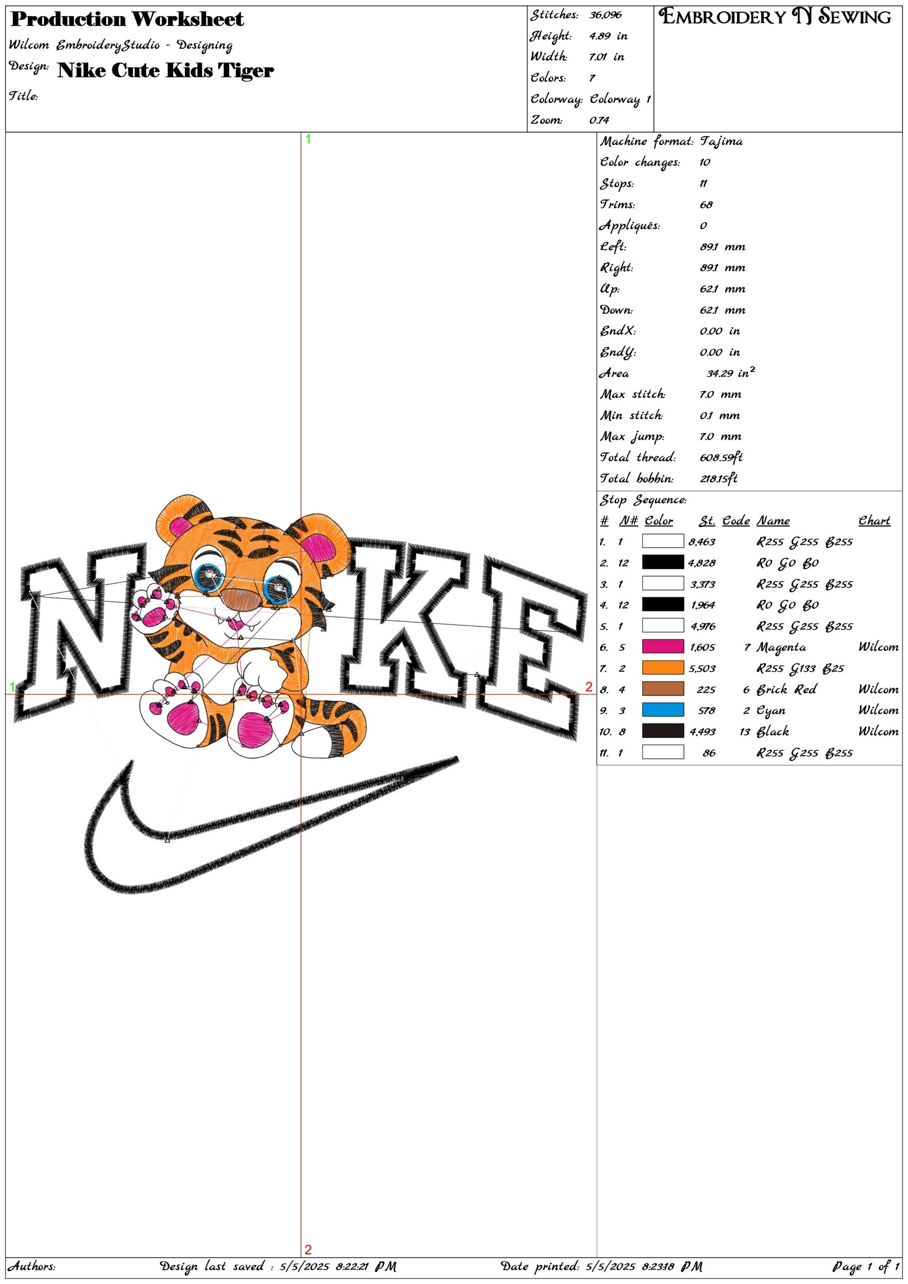 Nike Cute Kids Tiger- Elegant embroidery design file - instant download — view 3