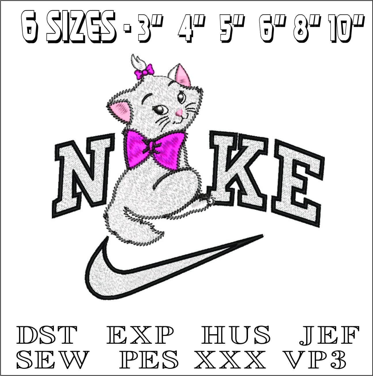 Nike Cute Kitten with Bow- Elegant embroidery design file - instant download — view 2