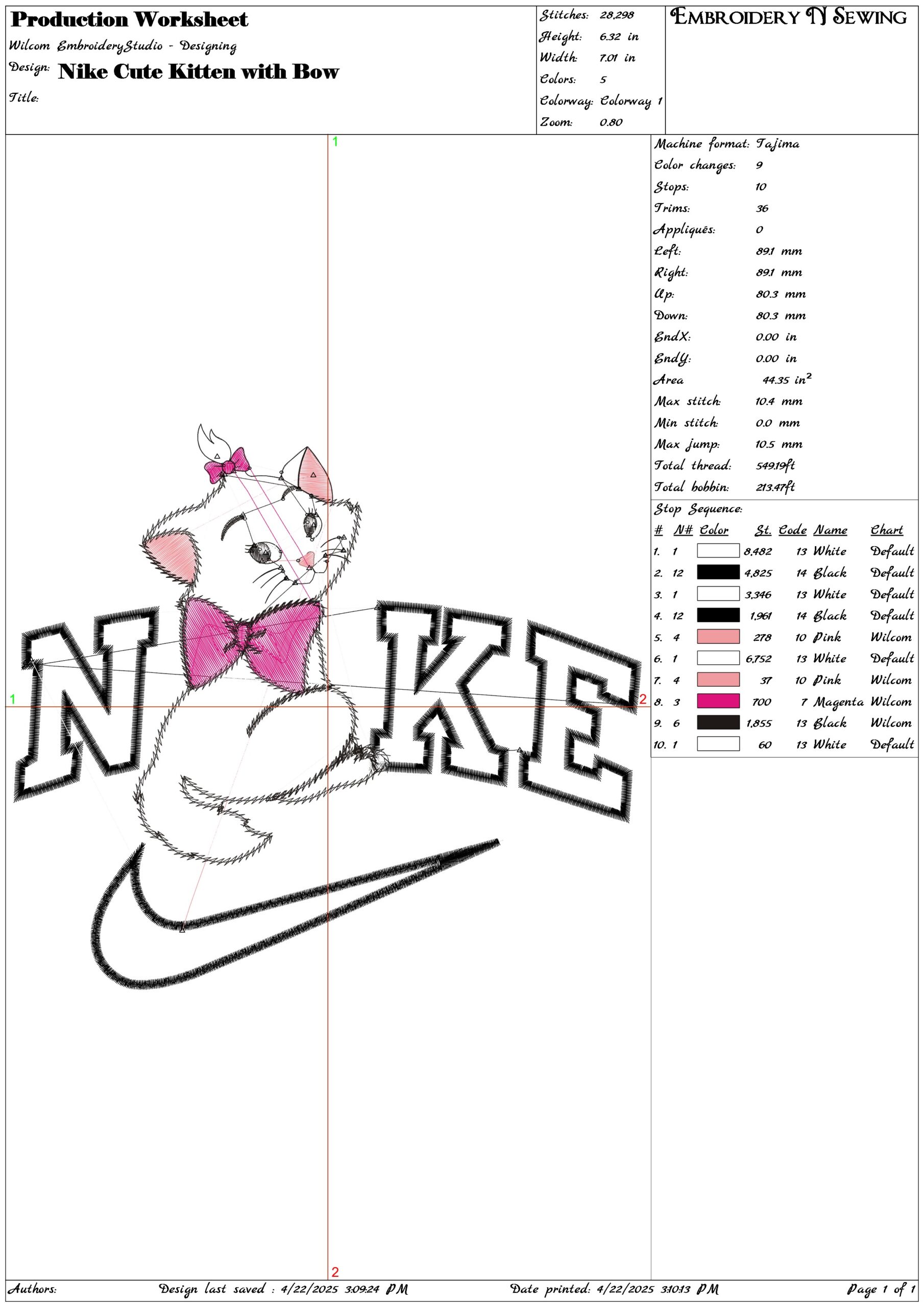 Nike Cute Kitten with Bow- Elegant embroidery design file - instant download — view 3