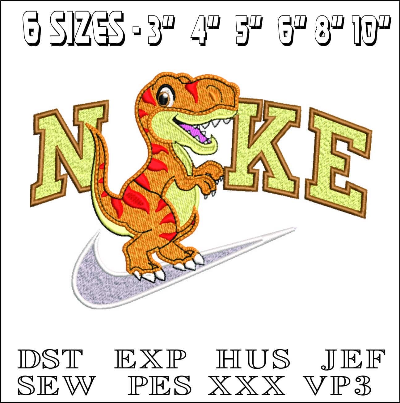 Nike Cute T Rex- Elegant embroidery design file - instant download — view 2