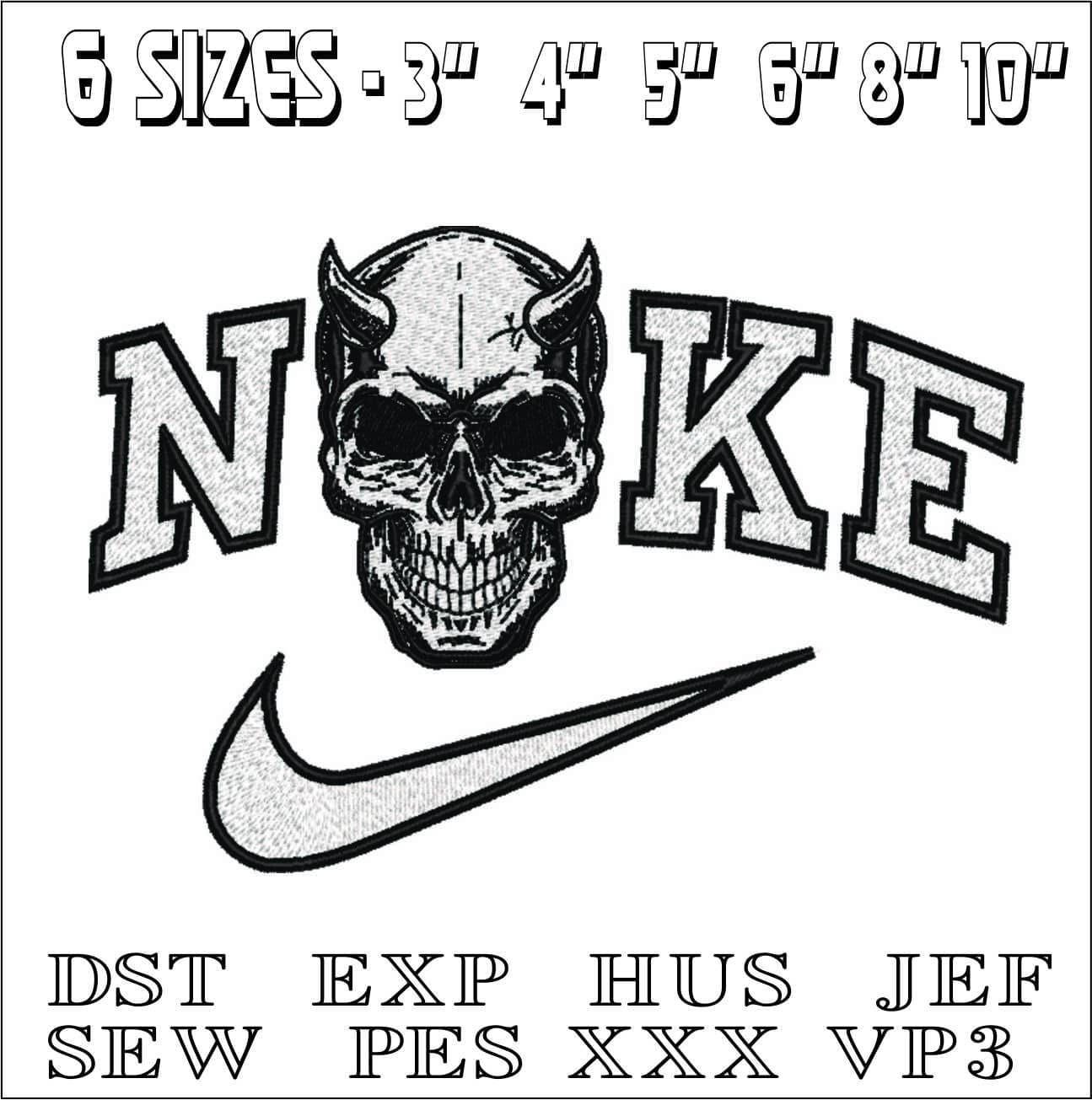Nike Devil Skull- Elegant embroidery design file - instant download — view 2