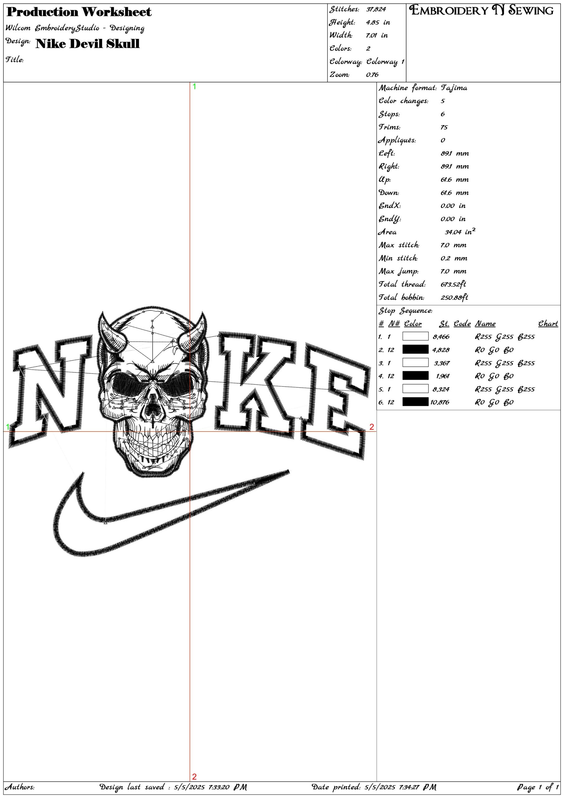 Nike Devil Skull- Elegant embroidery design file - instant download — view 3