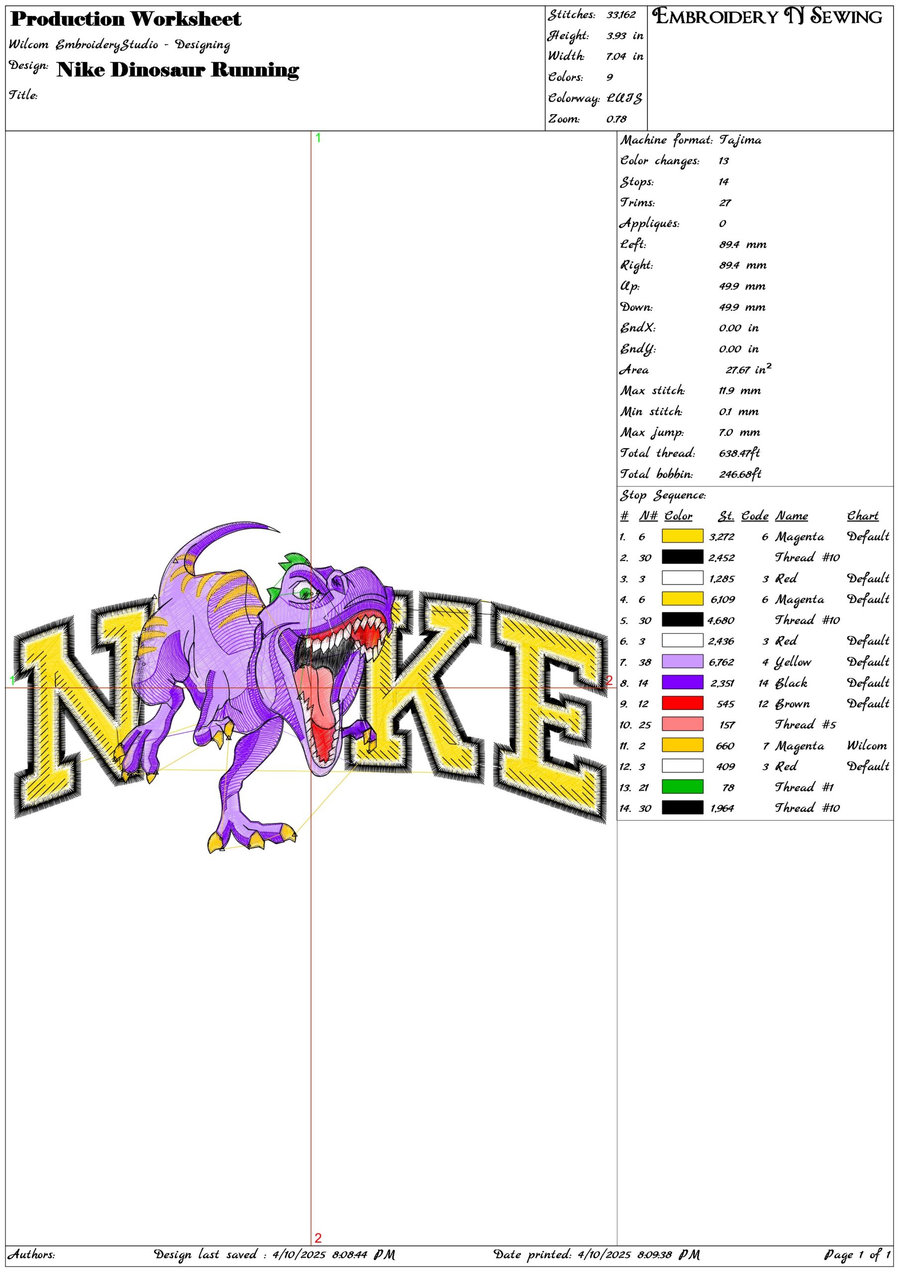 Nike Dinosaur Running- Elegant embroidery design file - instant download — view 3