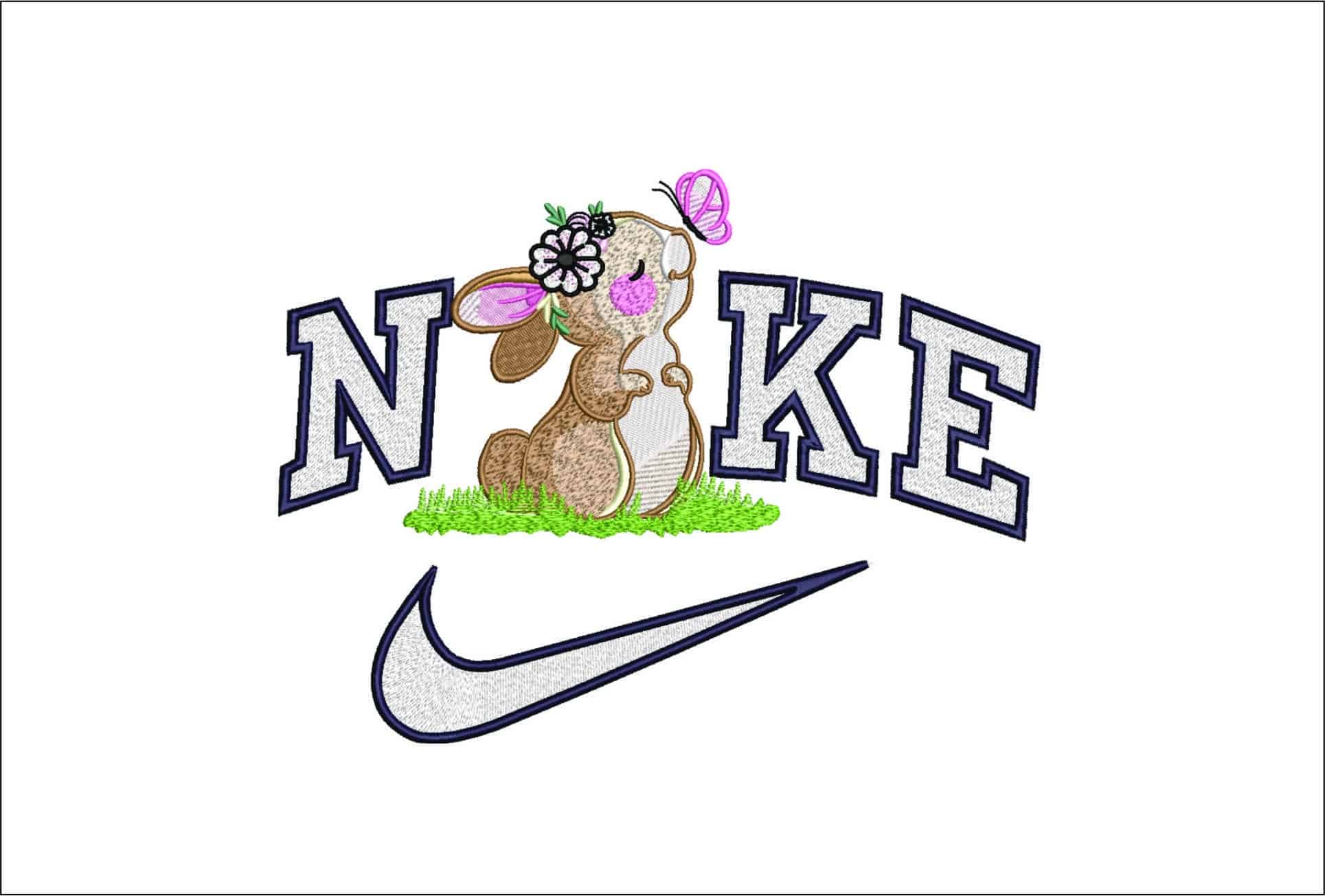 Nike Easter Girl Bunny Butterfly- Elegant embroidery design file - instant download