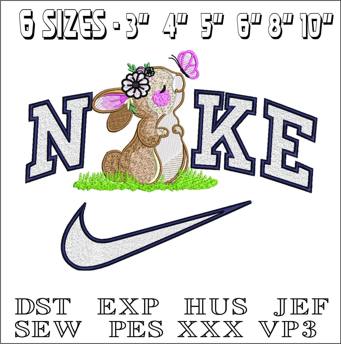 Nike Easter Girl Bunny Butterfly- Elegant embroidery design file - instant download — view 2
