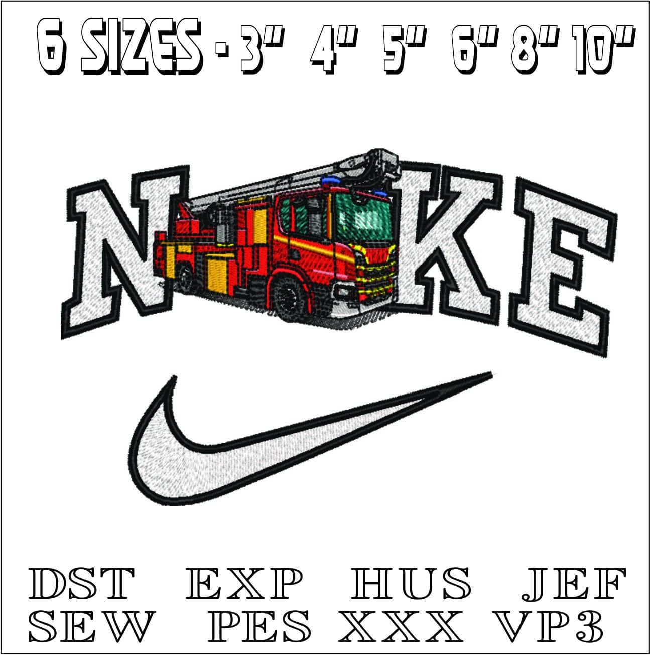Nike Fire Engine- Elegant embroidery design file - instant download — view 2