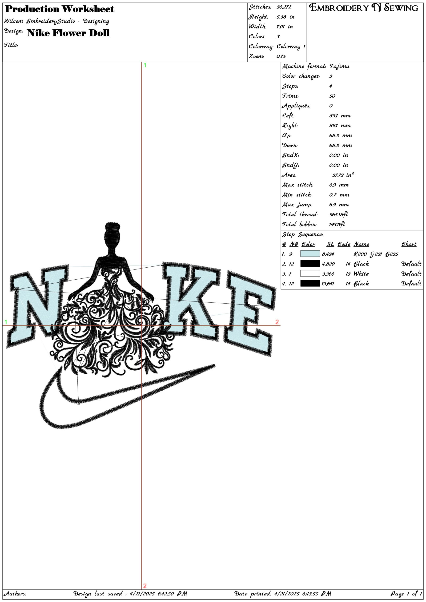 Nike Flower Doll- Elegant embroidery design file - instant download — view 3