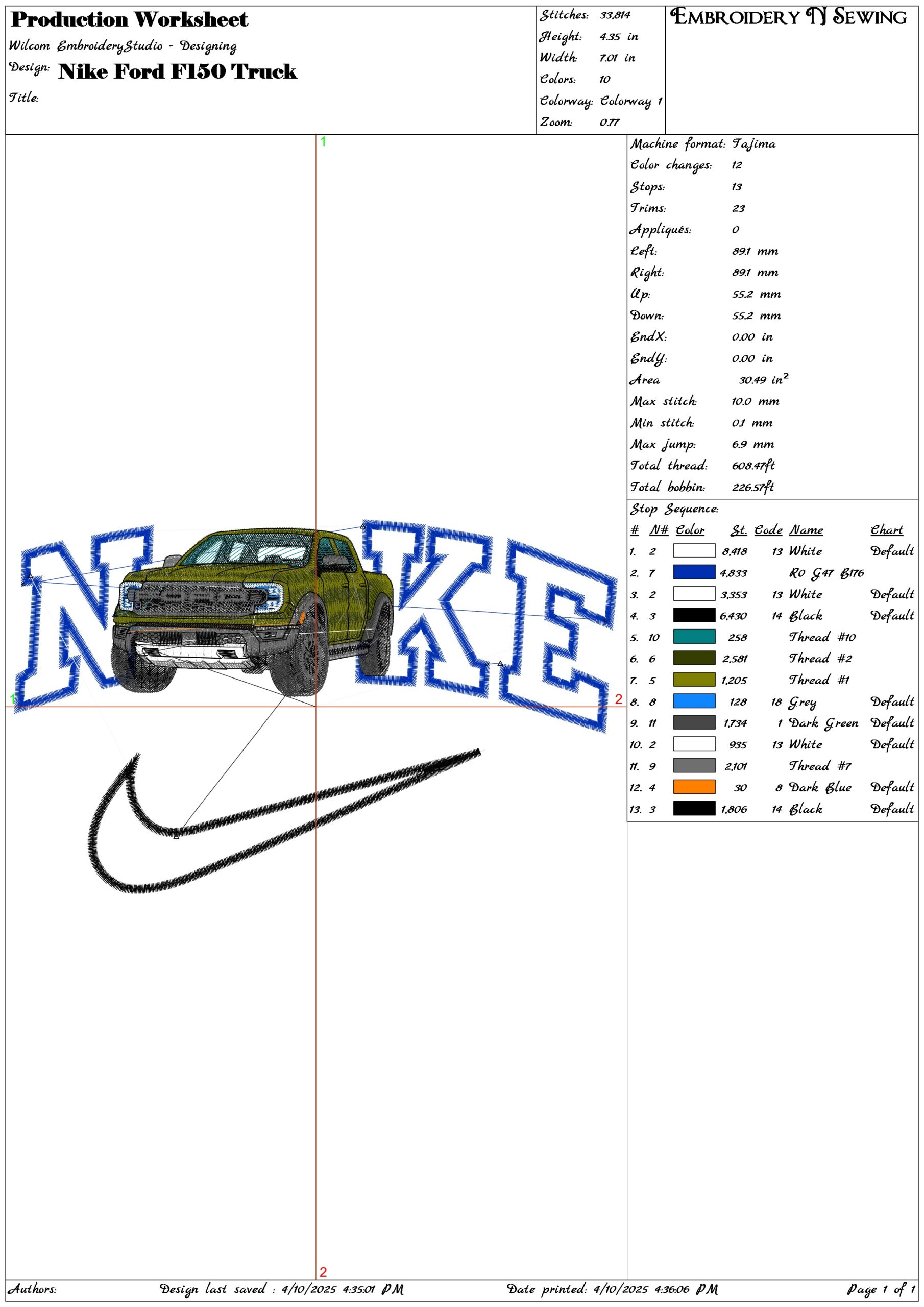Nike Ford F150 Truck- Elegant embroidery design file - instant download — view 3