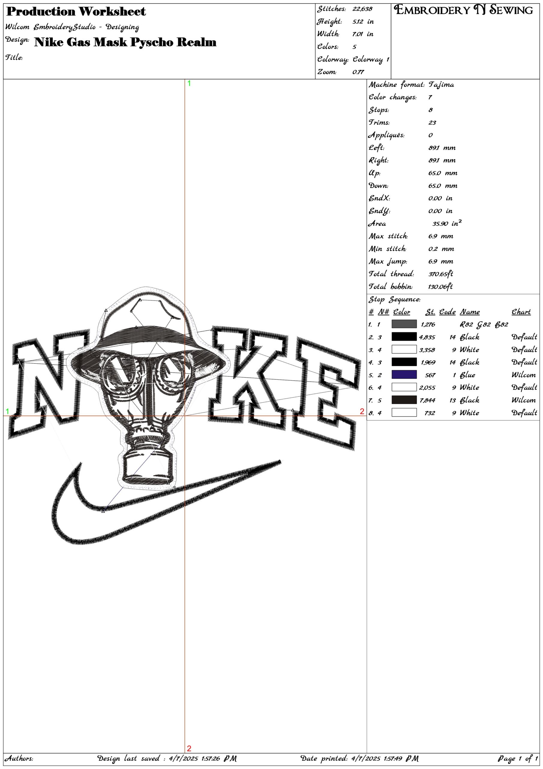 Nike Gas Mask Pyscho Realm- Elegant embroidery design file - instant download — view 3