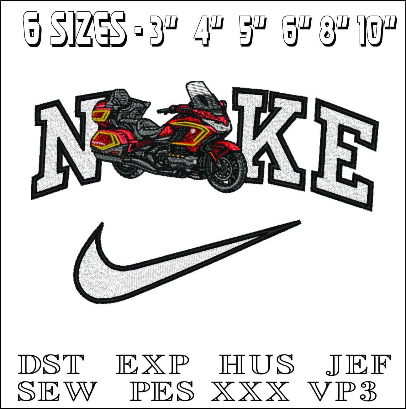 Nike Goldwing Motorbike- Elegant embroidery design file - instant download — view 2