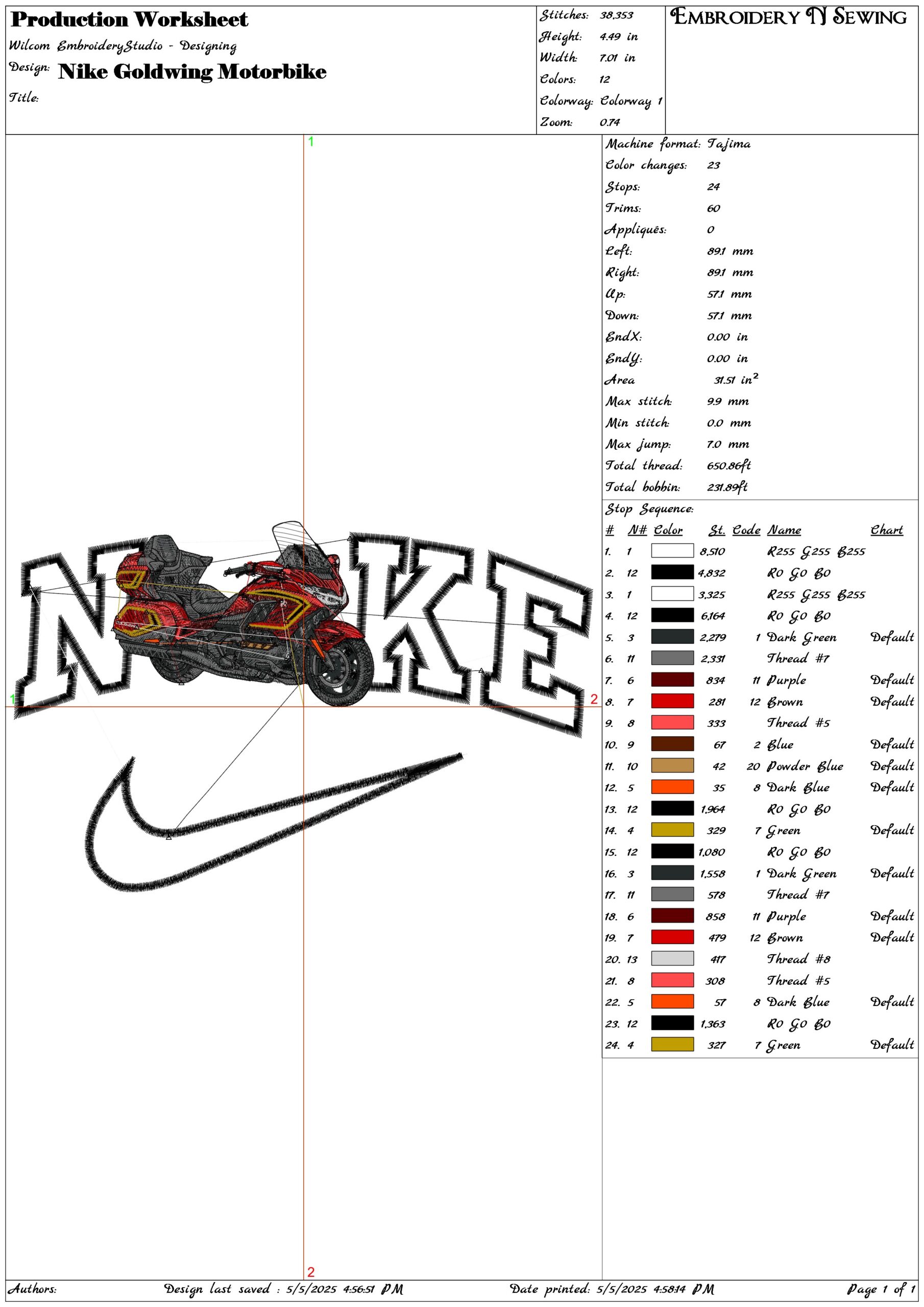 Nike Goldwing Motorbike- Elegant embroidery design file - instant download — view 3