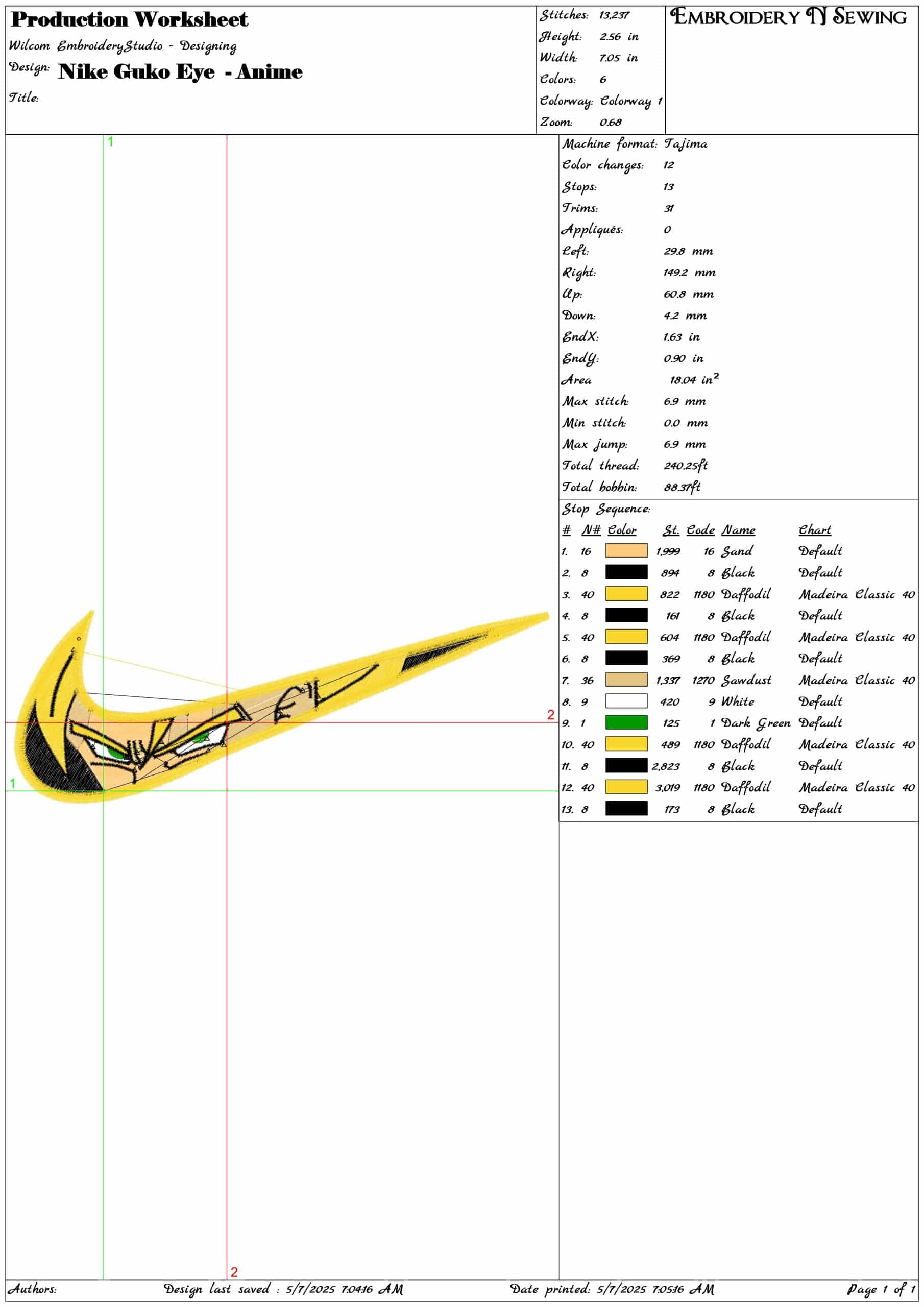 Nike Guko Eye  - Anime- Elegant embroidery design file - instant download — view 3