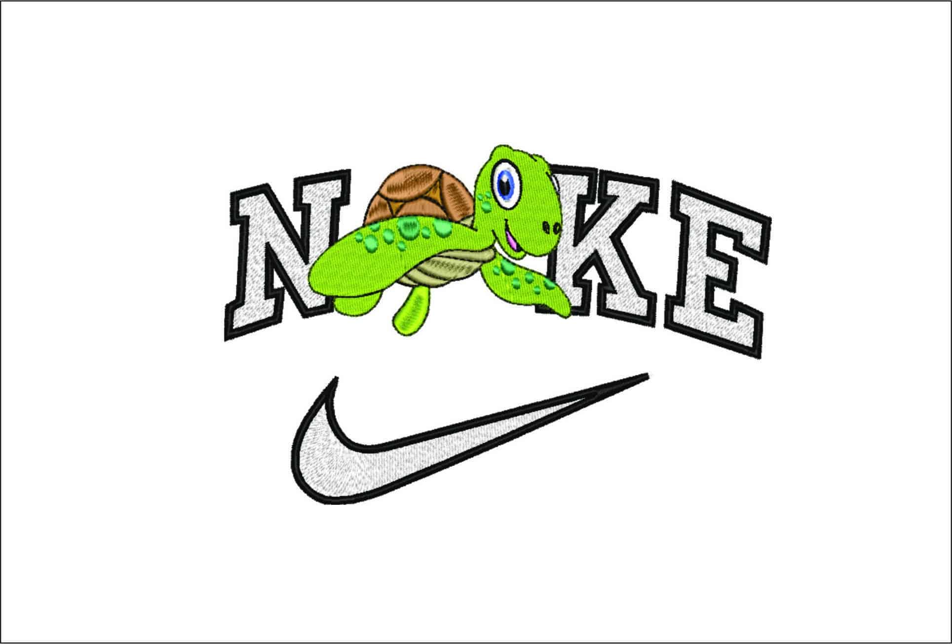 Nike Happy Turtle- Elegant embroidery design file - instant download