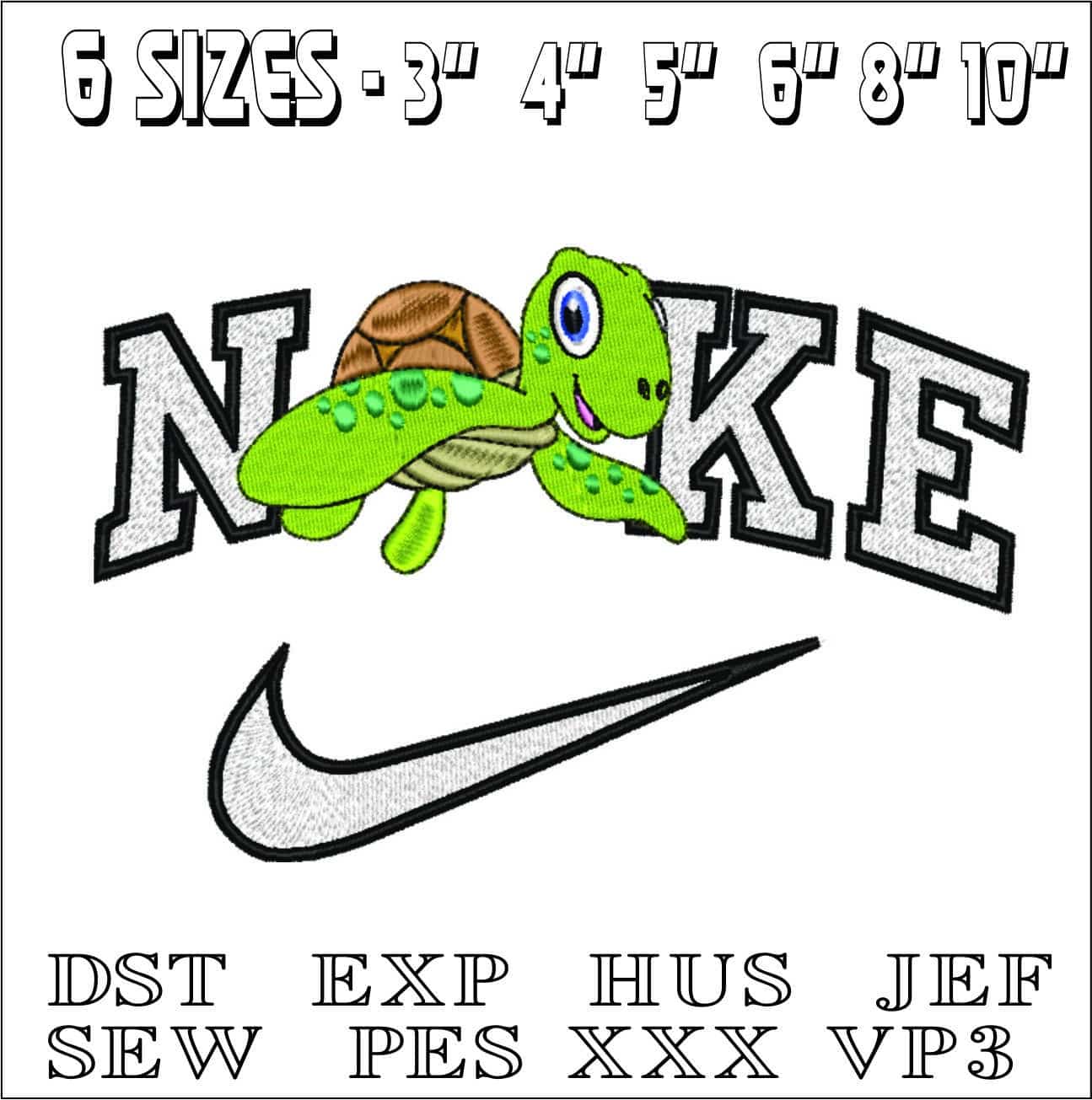 Nike Happy Turtle- Elegant embroidery design file - instant download — view 2