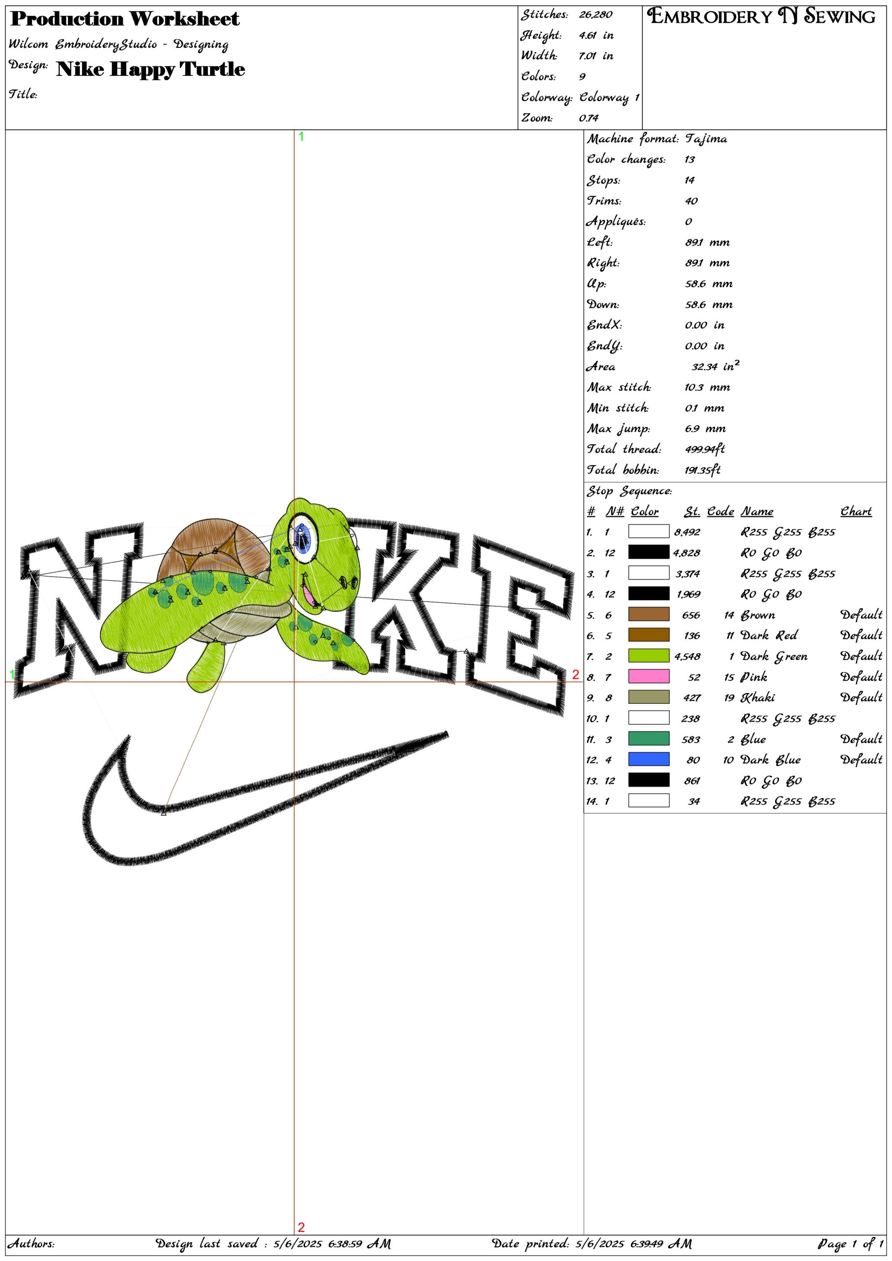 Nike Happy Turtle- Elegant embroidery design file - instant download — view 3