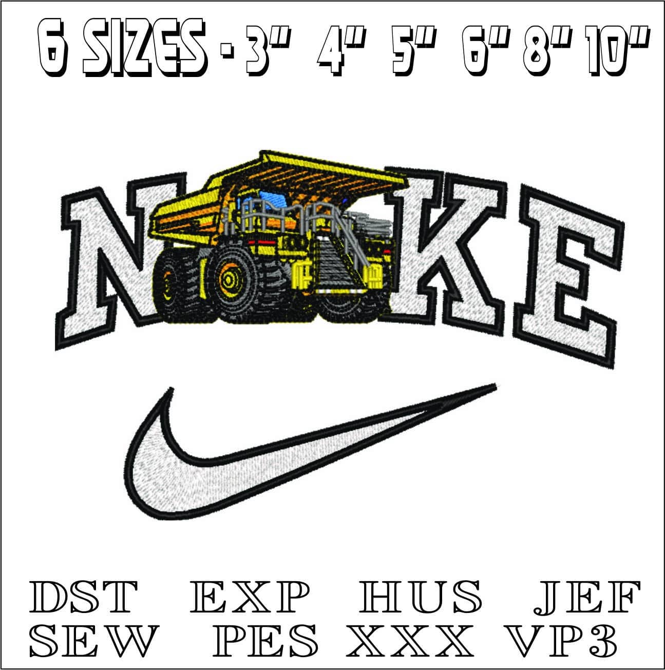 Nike Heavy Loader Dump Truck- Elegant embroidery design file - instant download — view 2